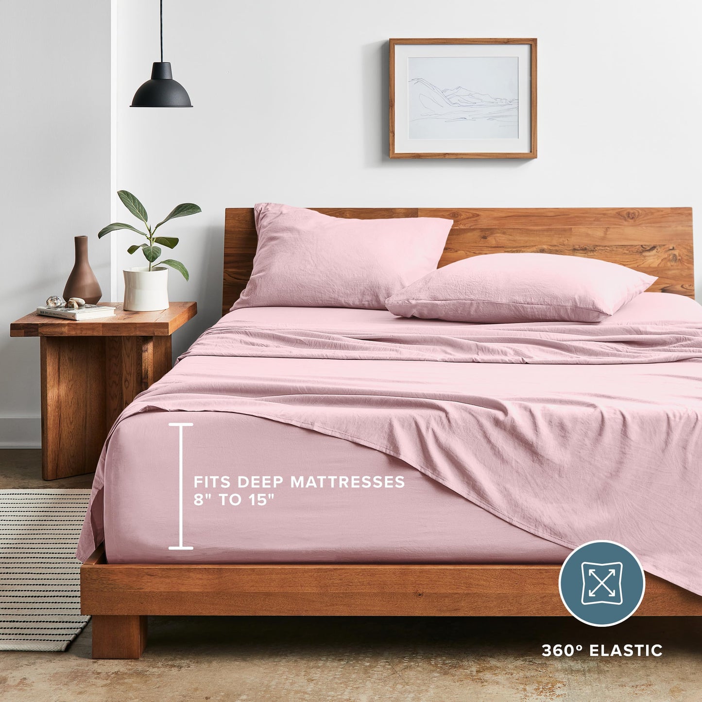 Bare Home Queen Sheet Set - Luxury 1800 Ultra-Soft Stonewashed Microfiber - Brushed - Deep Pockets - Easy Fit - Breathable Bedding - Sheet Sets & Pillowcases (Queen, Dusty Pink)