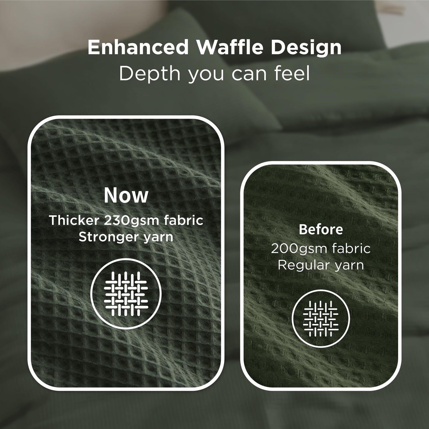 Bedsure Oliver Green Queen Bedding Comforter Set, Waffle Breathable Bedding Set, All Season Comforter with 3 Pieces, 1 Waffle Weave Comforter (90"x90") and 2 Pillowcases (20"x26")