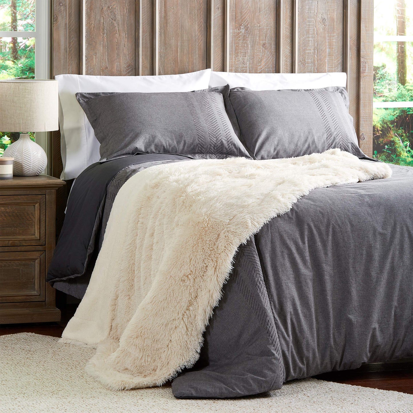 Throw Blanket for the Couch - Luxurious, Soft Faux Fur Fluffy Comforter - Hypoallergenic, Long Pile Blanket with Sherpa Back by Bedford Home (White)