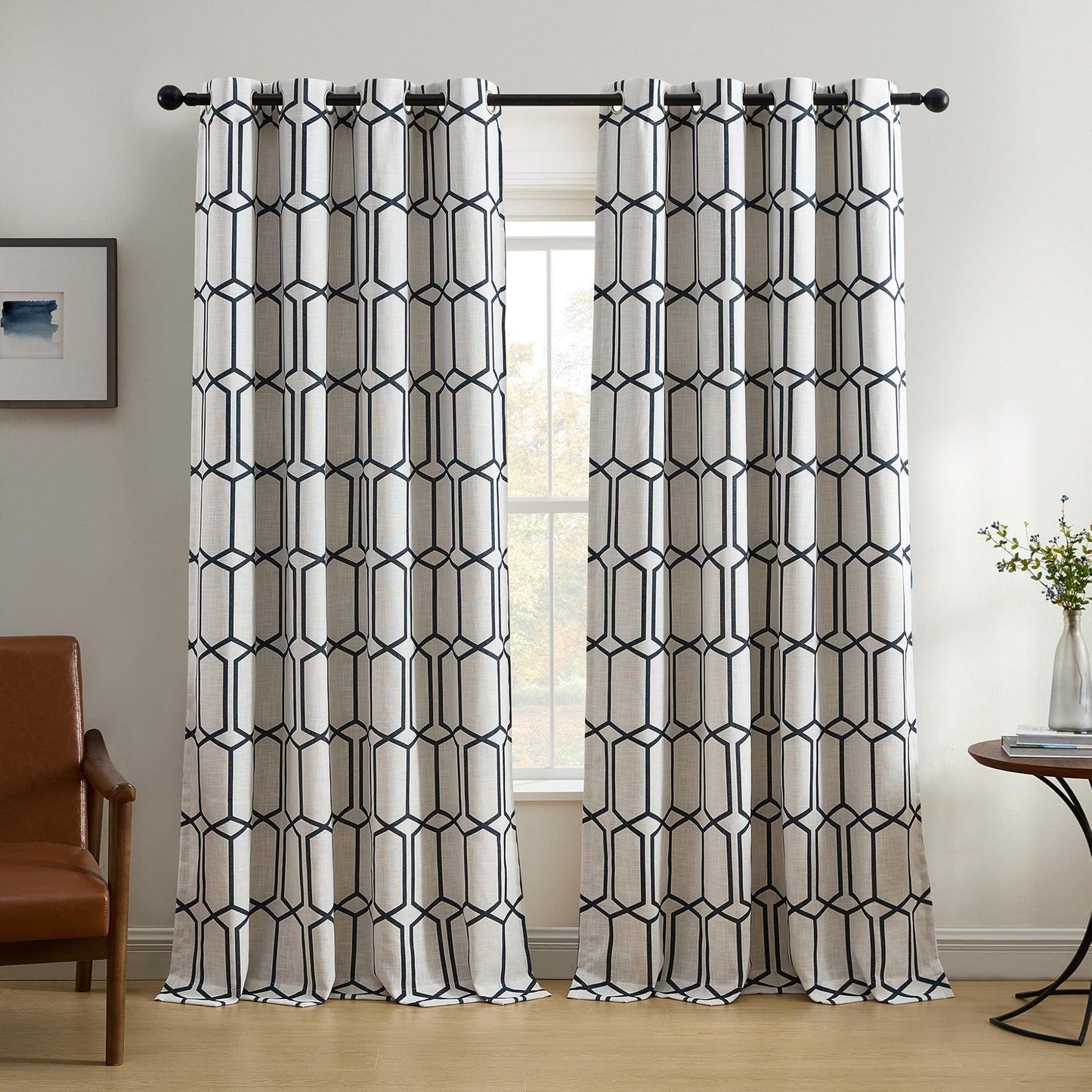 Elrene Home Fashions Kaiden Geometric Room-Darkening Window Curtain, Single Panel, 52" W x 95" L (1 Panel), Indigo