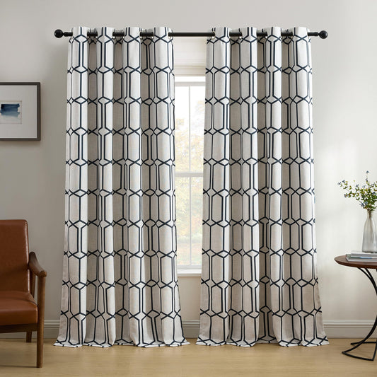 Elrene Home Fashions Kaiden Geometric Room-Darkening Window Curtain, Single Panel, 52" W x 95" L (1 Panel), Indigo