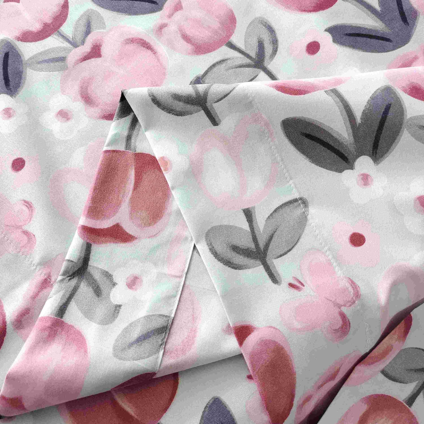 SDIII Pink Floral Full Fitted Sheet with 2 Pillowcases, Deep Pocket Soft Microfiber Romantic Blush Pink Floral Sheet Full All Season