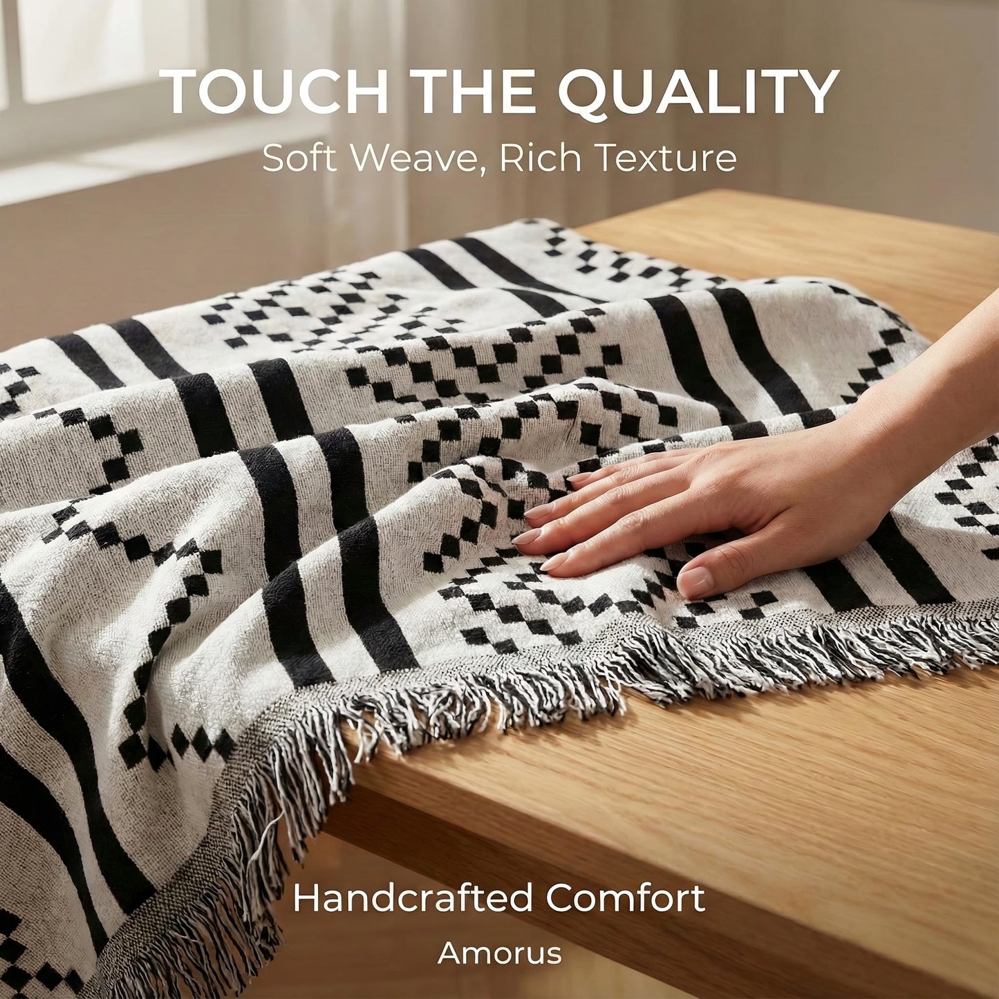 amorus Bohemian Throw Blankets,Throw Blanket Chenille Jacquard Tassels Soft Throws Cover for Couch, Bed,Outdoor Camping Picnic Car Travel Warm & Cozy for Seasons, Pattern II(63"*71")