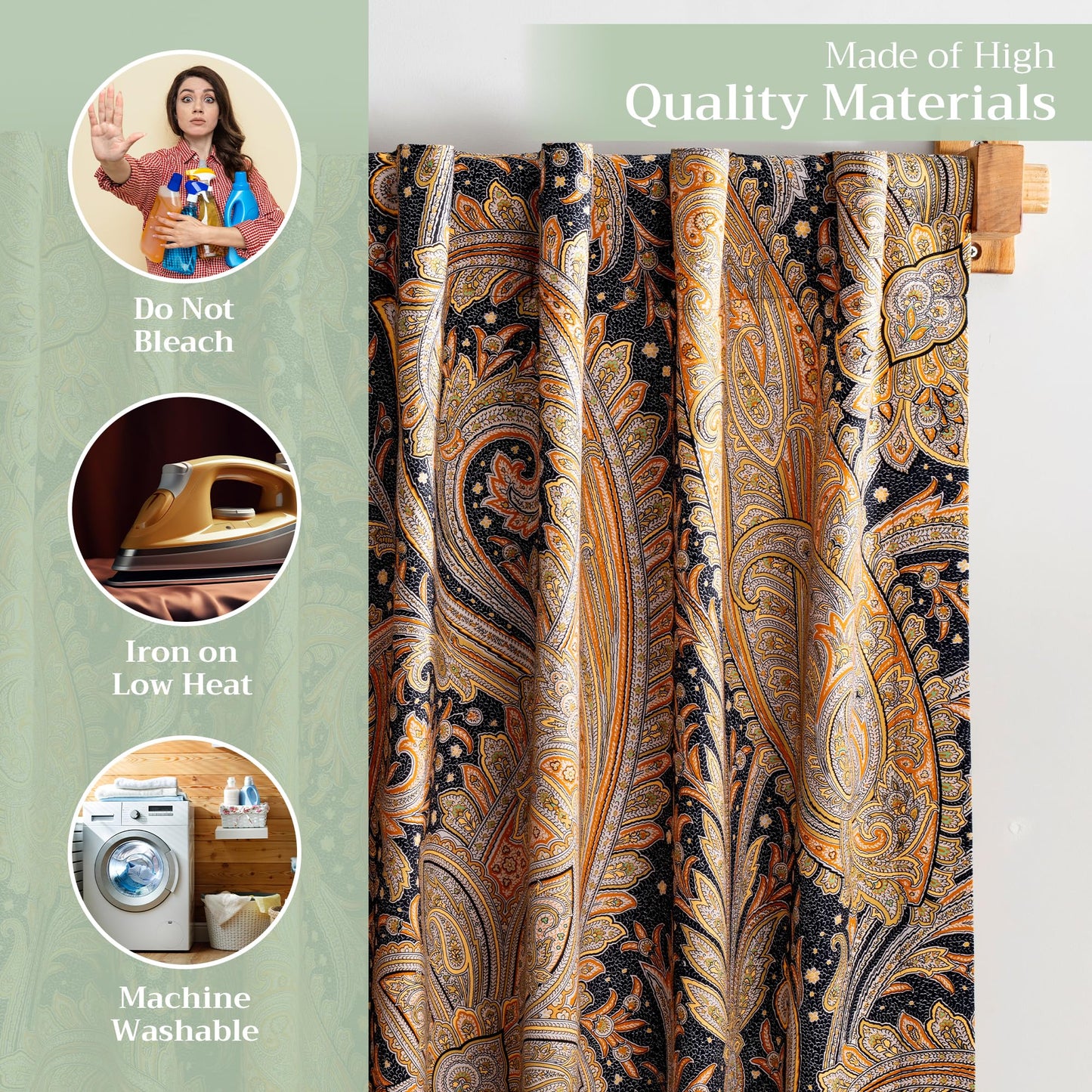 Maison d' Hermine Curtains for Living Room 100% Cotton 96 inch Length One Panel Light Filtering Curtains for Windows with Rod and Loop Pockets (Kashmir Paisley - Graphite, 50" W x 96" L)