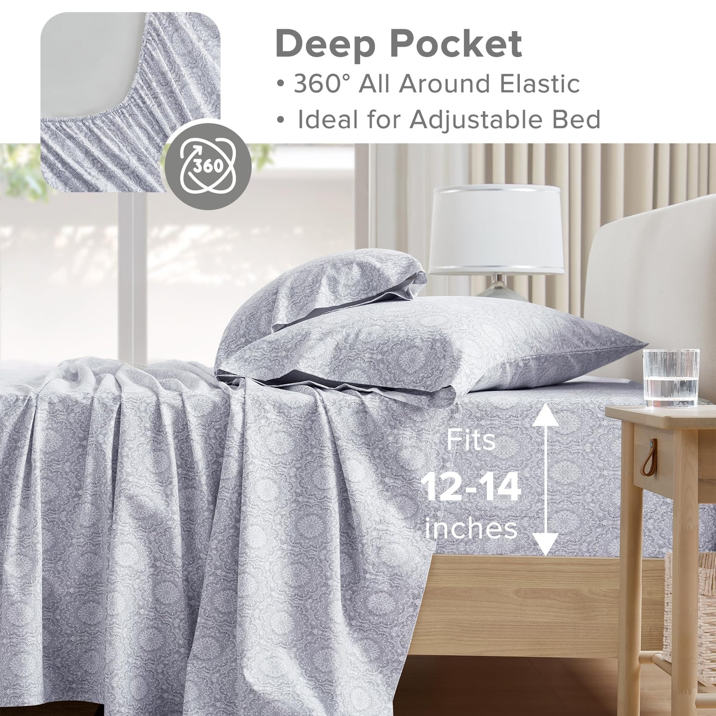 Comfort Spaces 100% Cotton Sheet Set Breathable, Lightweight, Soft with 12" Elastic Pocket Fits up to 14" Mattress, All Season Cozy Bedding, Matching Pillow Case, Twin Adelia Gray 3 Piece