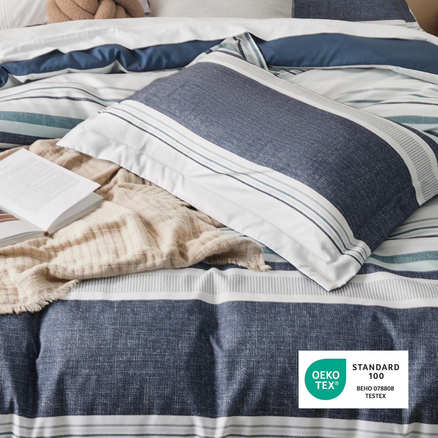 Bedsure Duvet Cover King Size - Reversible Striped Duvet Cover Set with Zipper Closure, 3 Pieces Blue Bedding Set with 8 Corner Ties and 2 Pillow Shams 20"x36"