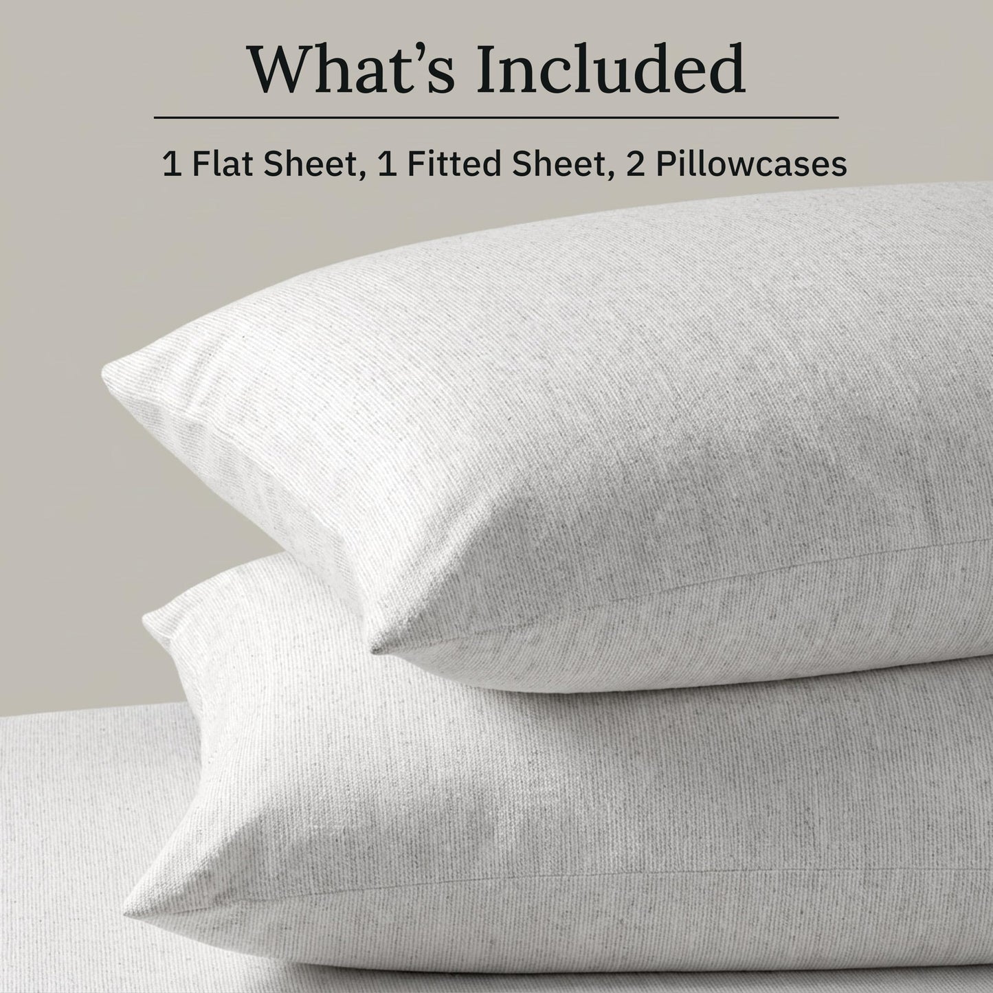 California Design Den Yarn Dyed Flannel Bed Sheets Queen Size Set - Made in Portugal, 4-Pc 100% Cotton Flannel Sheets Queen, Thick, Velvet Soft, Triple-Brushed, Extra Deep Pockets - Cream Stripe