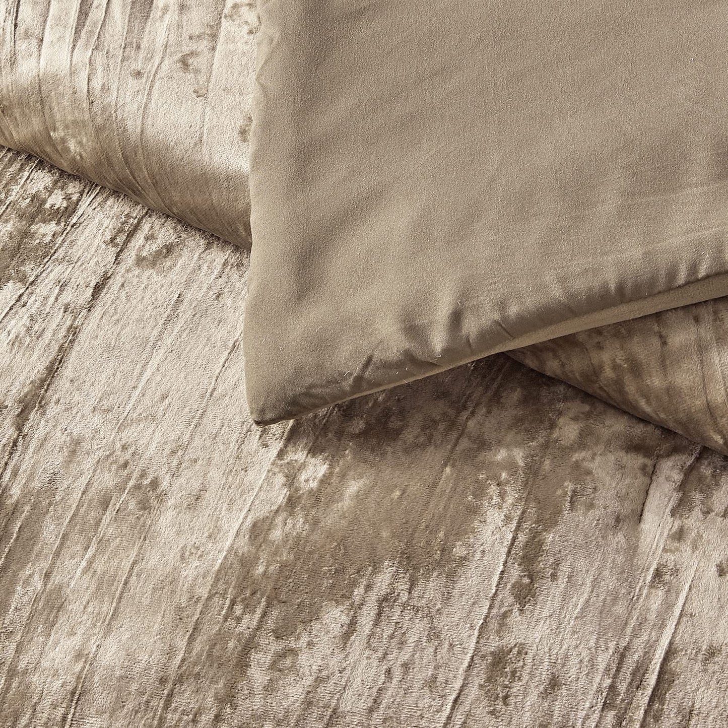 Fredsure Crinkle Velvet Comforter Set, 3 Pieces Khaki Queen, Crinkle Velvet Face and Brushed Microfiber Reverse, with Light Poly Fill