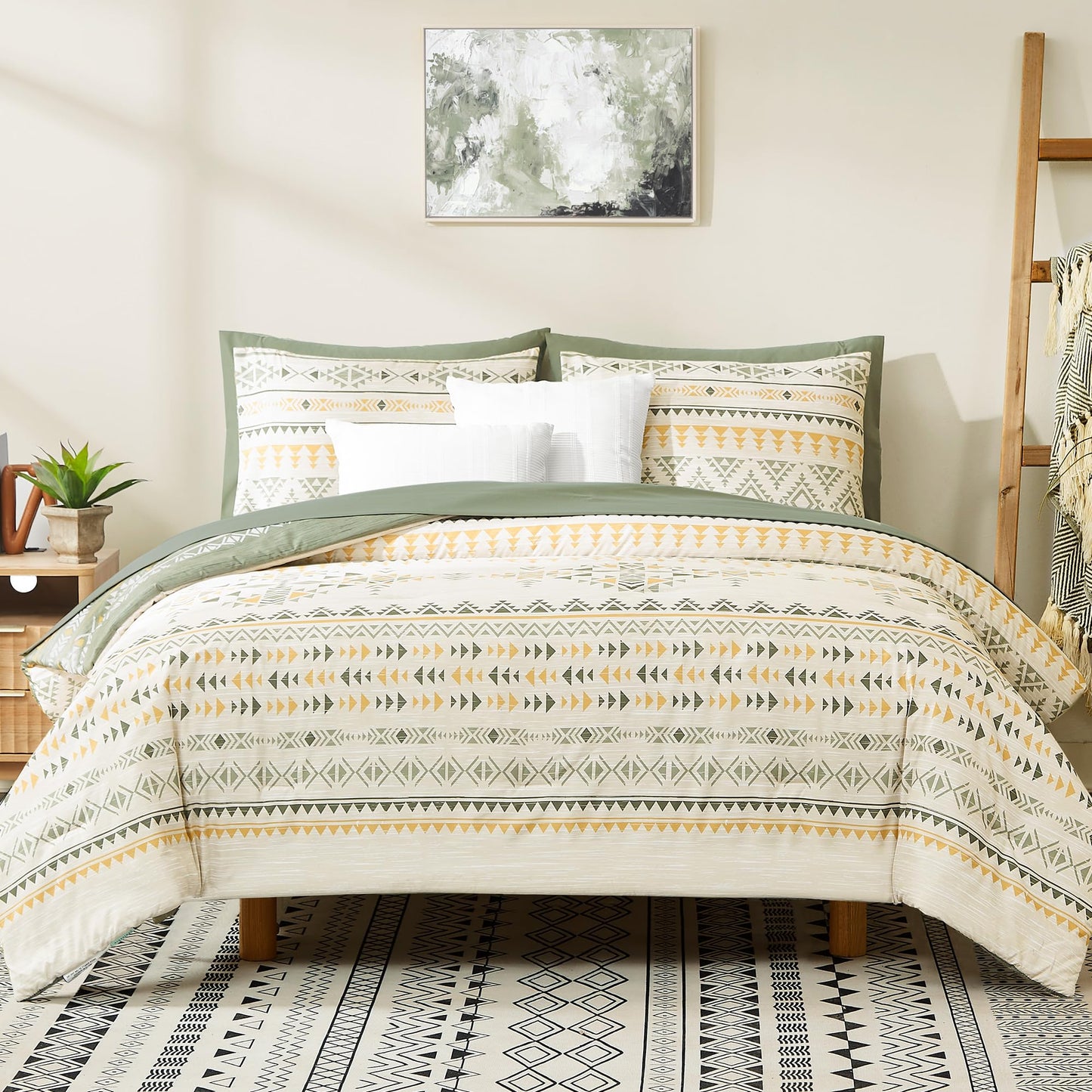 Geniospin King Size Comforter Set- 7 Pieces Boho Bed in a Bag, Western Bedding Set for All Seasons, Reversible Aztec Bedding, Lightweight Comforter Bed Set with Sheets, Pillowcases & Shams