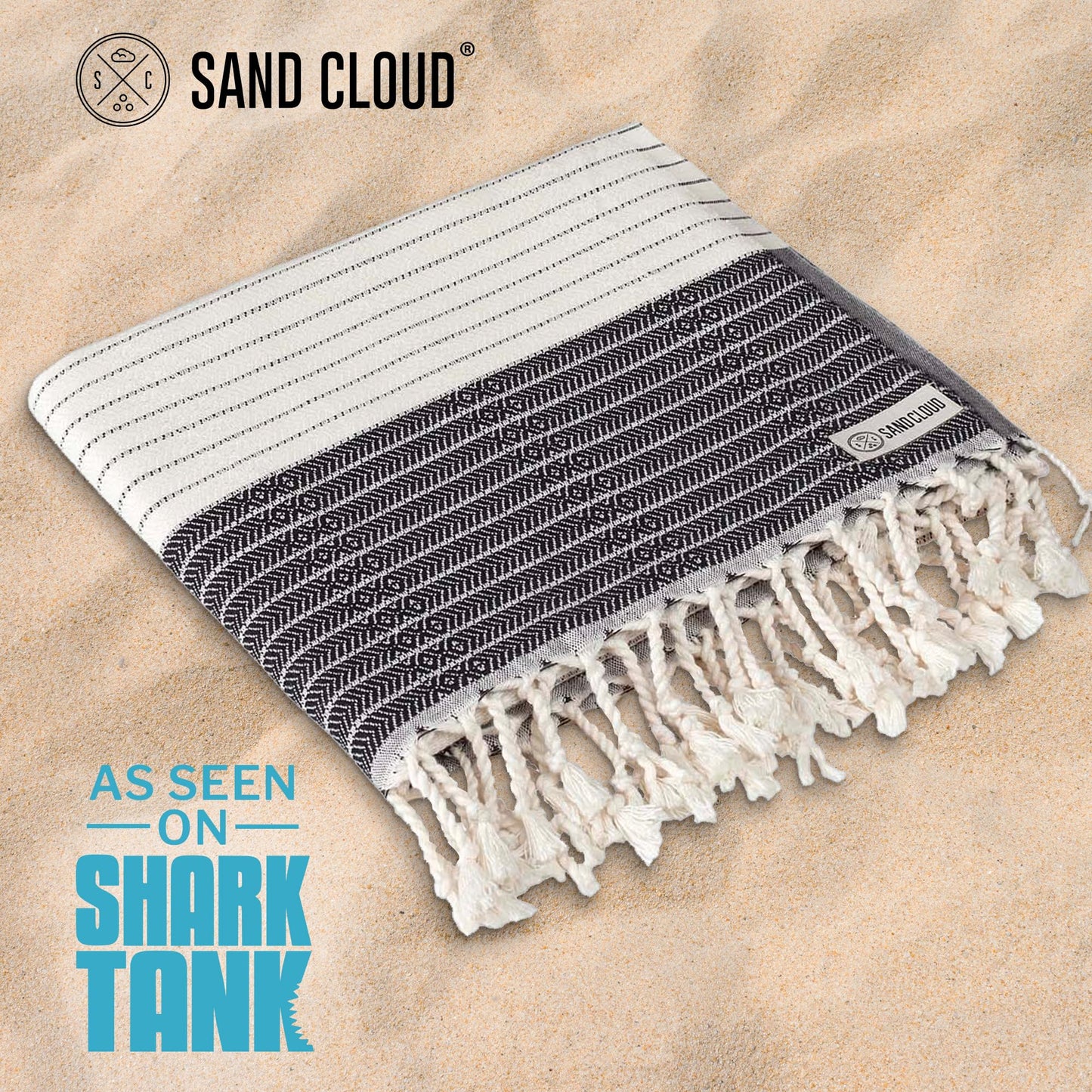 Sand Cloud Turkish Beach Towel - Sand Resistant - Fast Drying -100% Certified Organic Turkish Cotton Yarn - Great for Beach Bath or as a Blanket - As Seen on Shark Tank - Letoon (Black)