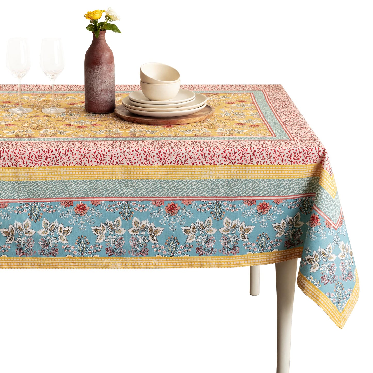 Maison d' Hermine Table Cloth Rectangle Table 100% Cotton 60 x 90 Inches Tablecloth Reusable Decorative for Dining Kitchen Room Farmhouse Party Home Hotel Restaurant Spring Summer - Marquise