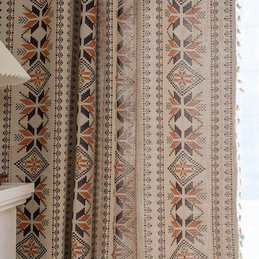 Boho Western Curtains 84 Inch Length 2 Panels Geometric Patterned Drapes Bohemian Semi Sheer Rod Pocket Tassel Window Curtain Panels Bedroom Living Room Farmhouse Coffee Brown Vintage Rustic Curtains