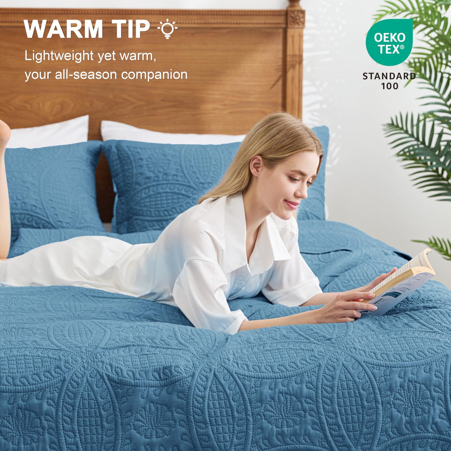 Love's cabin California King Size Quilt Bedding Set Misty Blue Bedspreads - Cal King Lightweight Bedspread Comforter - Coin Pattern Coverlet for All Season - 3 Pieces (1 Quilt, 2 Pillow Shams)