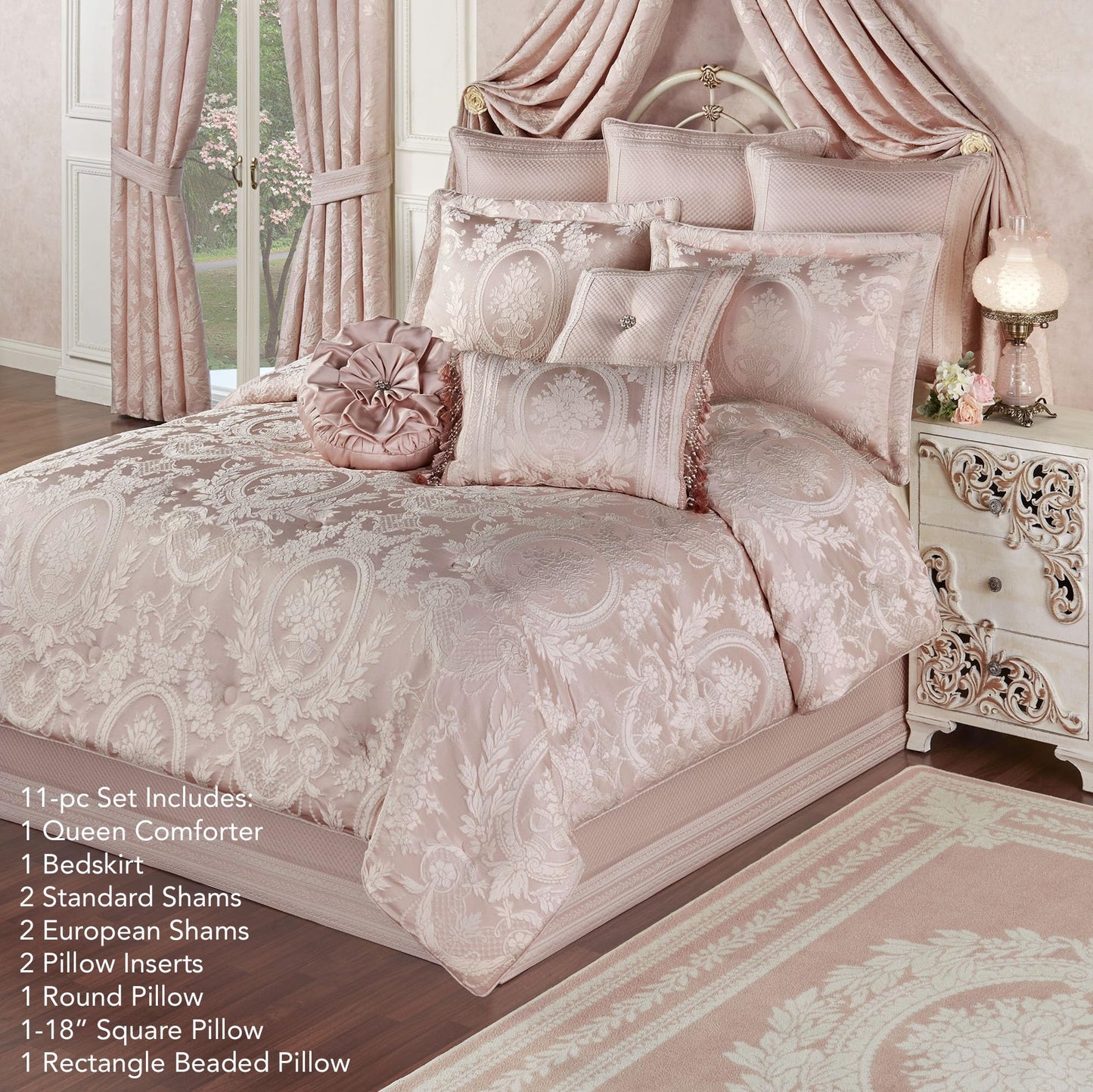 Marquessa Luxury Comforter, Blush Pink, Queen, 11 Pc Set
