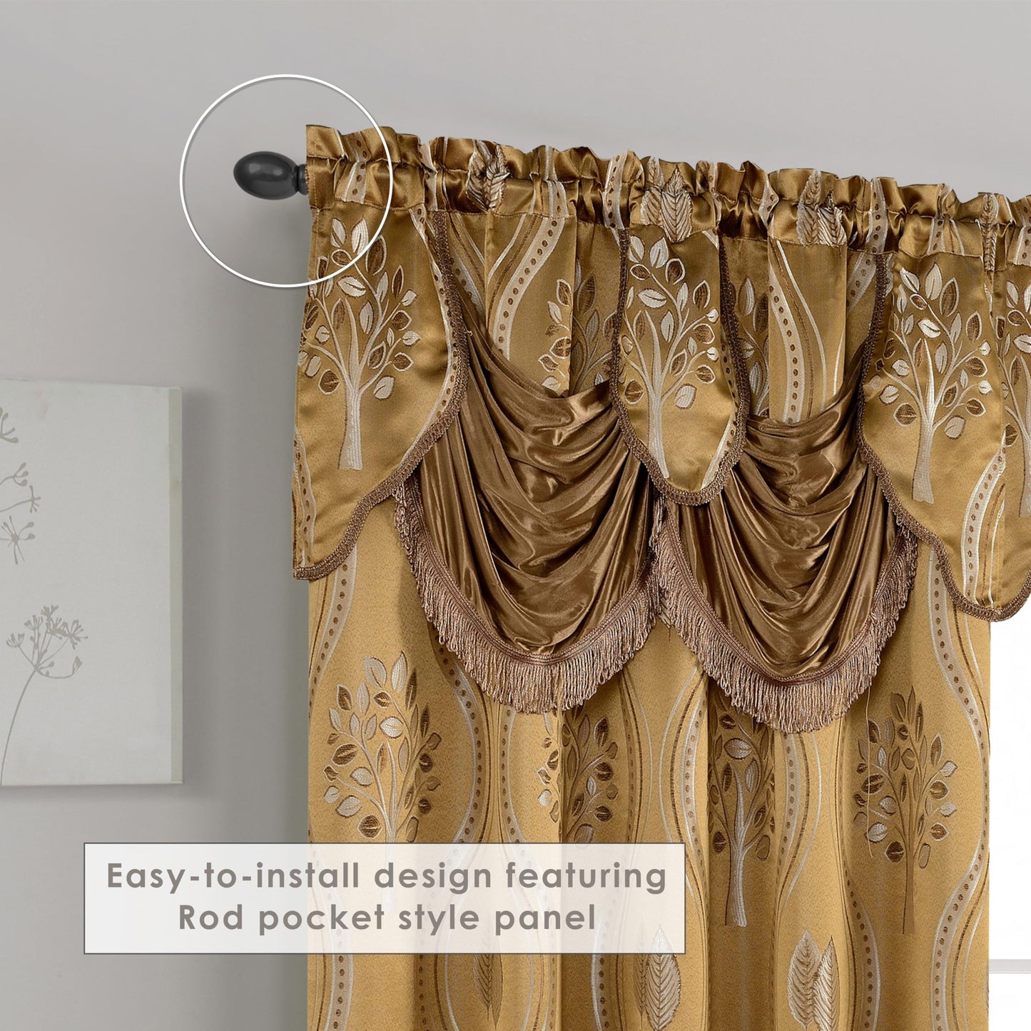 Elegant Comfort Aurora Jacquard Look Curtain Panel Set with Attached Valance 54" X 84 inch (Set of 2), Taupe
