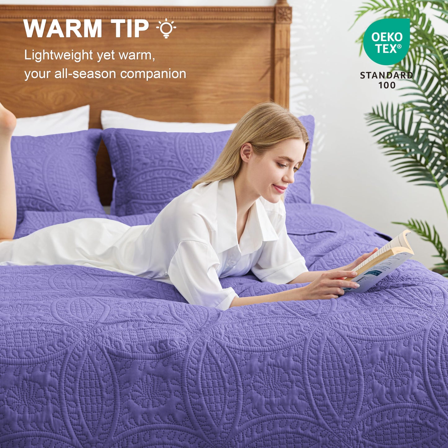 Love's cabin California King Size Quilt Bedding Set Deep Purple Bedspreads - Cal King Summer Lightweight Bedspread Comforter - Coin Pattern Coverlet for All Season - 3 Pieces (1 Quilt, 2 Pillow Shams)
