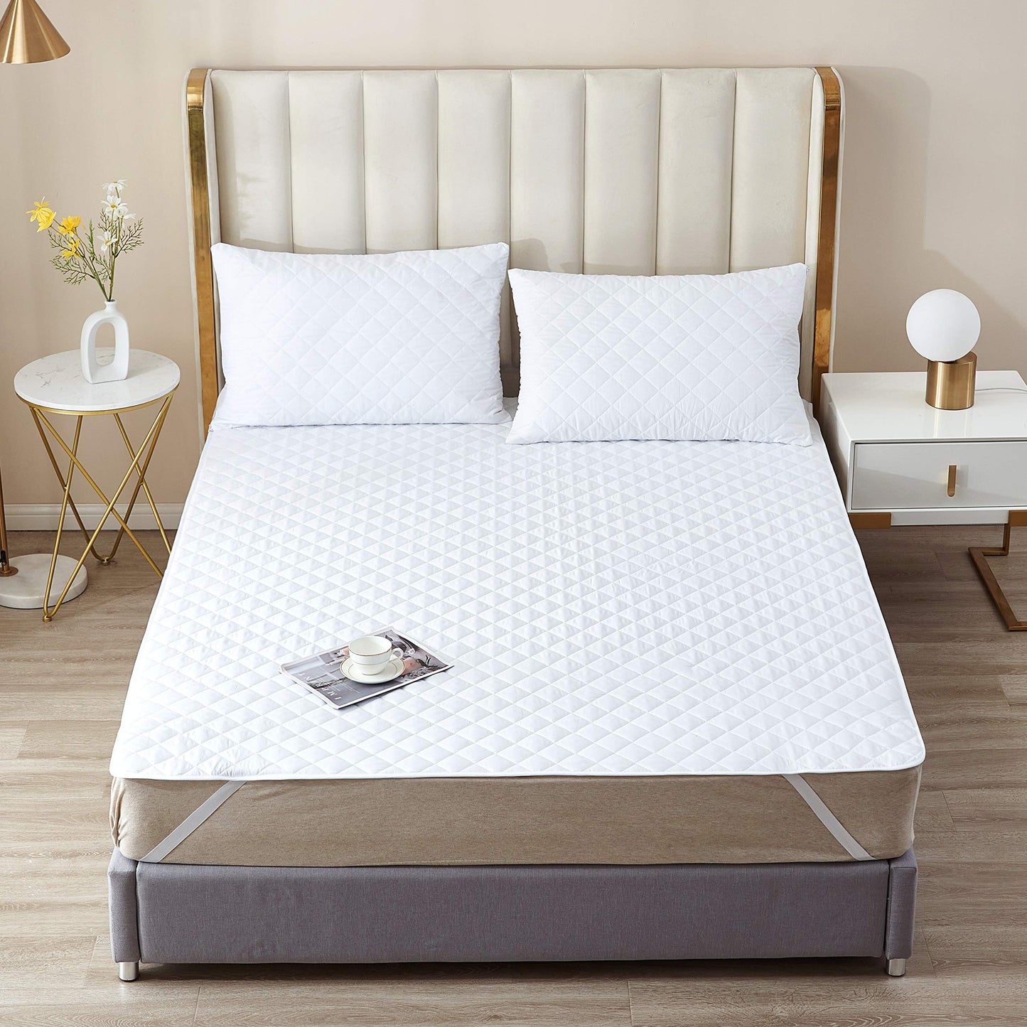 Elif Queen Size Mattress Protector, Waterproof, Quilted Cover Pad with Elastic Band Straps for Kids, Soft&Comfortable, Breathable, Vinyl Free (Queen)