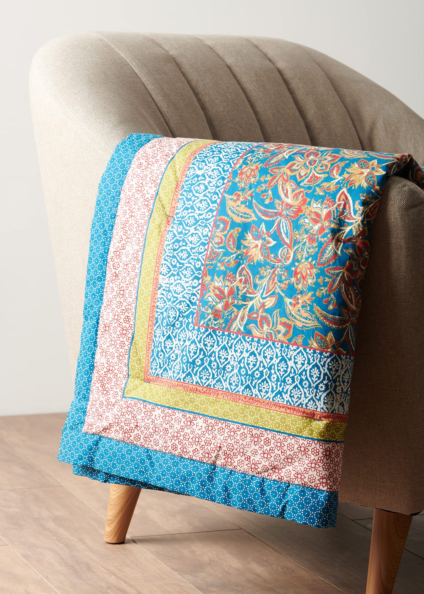 Maison d' Hermine Throw Blanket for Couch Lightweight Soft Warm Breathable Cotton Throw Blankets for Bed Girls Boys Women Men Gifts Travel Living Room Spring Summer (Kerala - Blue, 60" X 80")