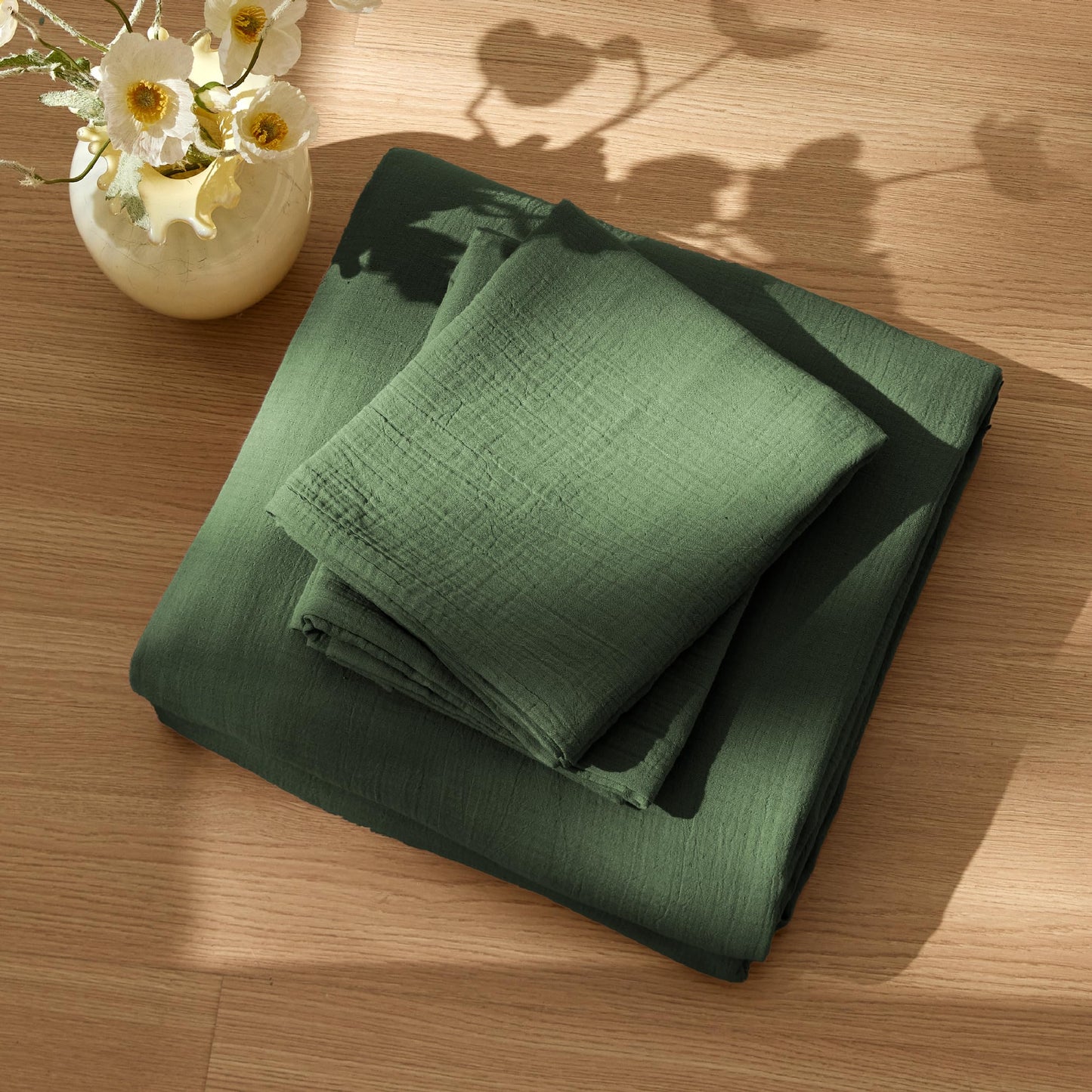 Bedsure Muslin Duvet Cover King Size - Cotton Blend Viscose Derived from Bamboo, Cooling Duvet Cover, PureWoven Ultra-Soft & Breathable Bedding Set for All Seasons (Olive Green, 104"x90")