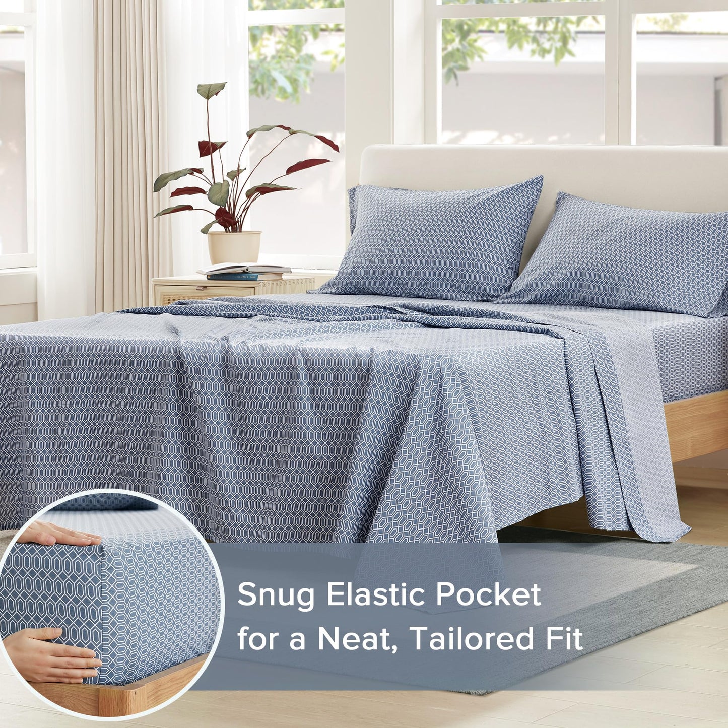 Comfort Spaces 100% Cotton Sheet Set Breathable, Lightweight, Soft with 14" Elastic Pocket Fits up to 16" Mattress, All Season Cozy Bedding, Matching Pillow Case, King Diamond Blue 4 Piece