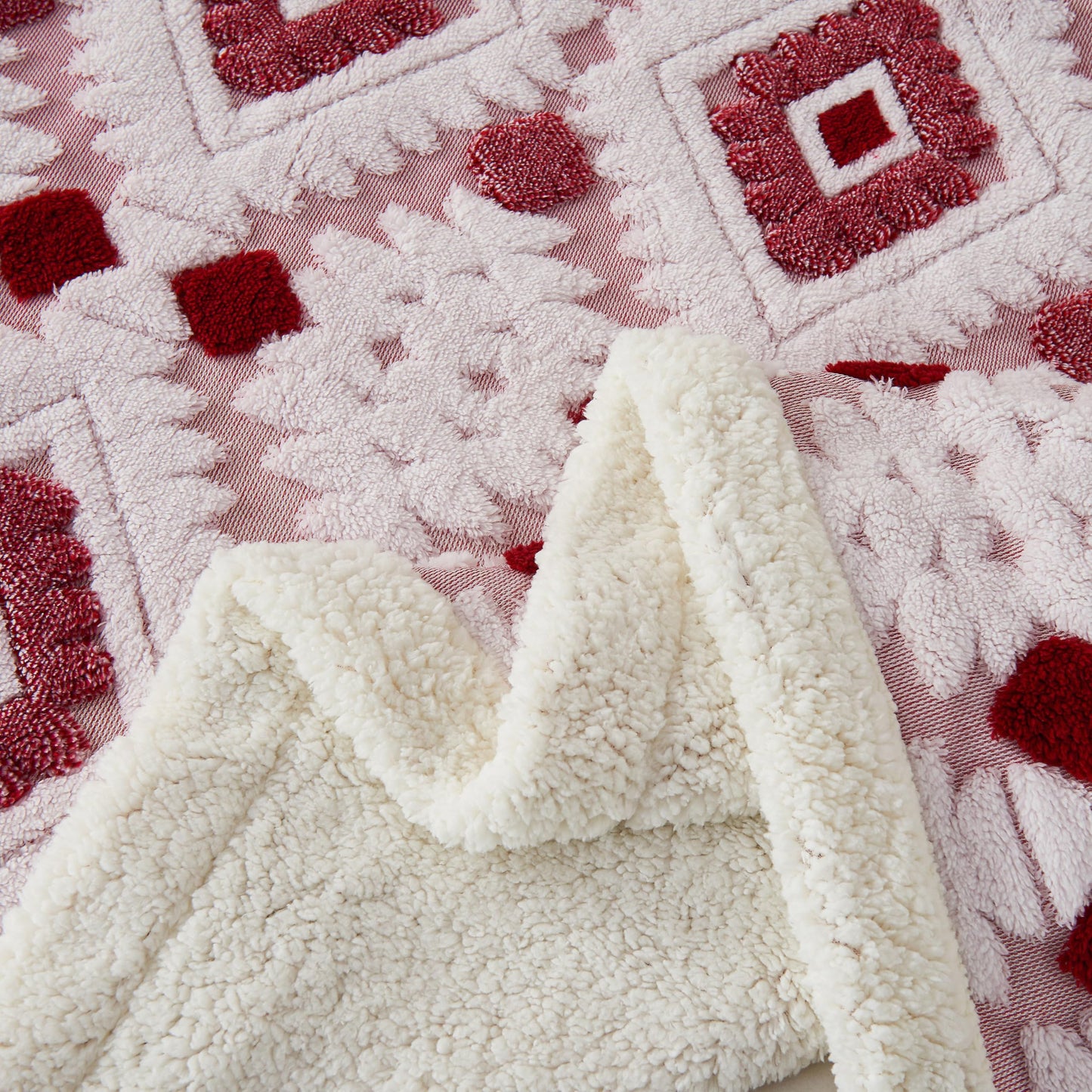 LEVINIS Boho Sherpa Fleece Blanket 80'' × 90'', Ultra Soft Aztec Queen Blankets for All Season, Cozy, Plush, Bohemian Throw Blanket for Bed/Couch/Sofa/Office/Camping, Rose Red