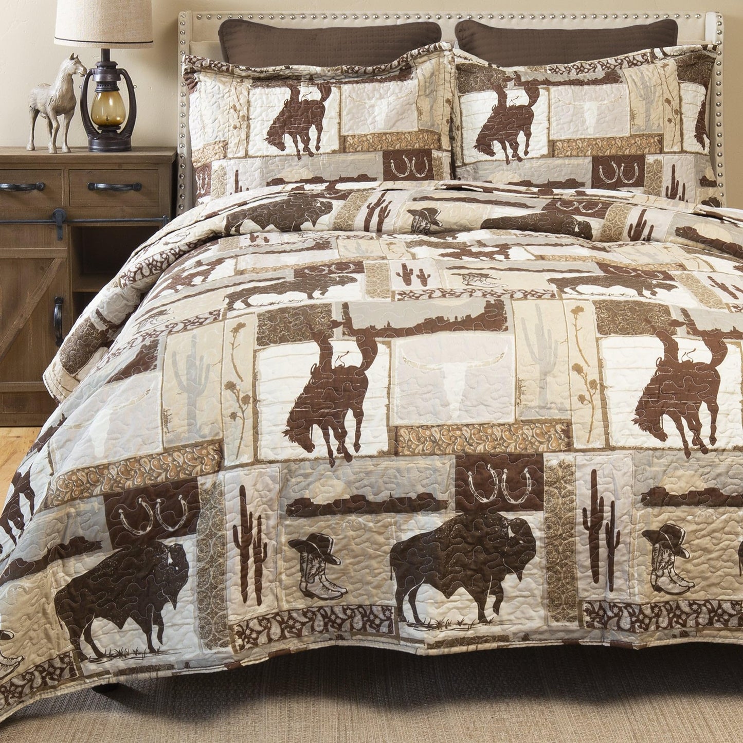 Wrangler Vintage Cowboy Western 3-Piece Quilt Set, King