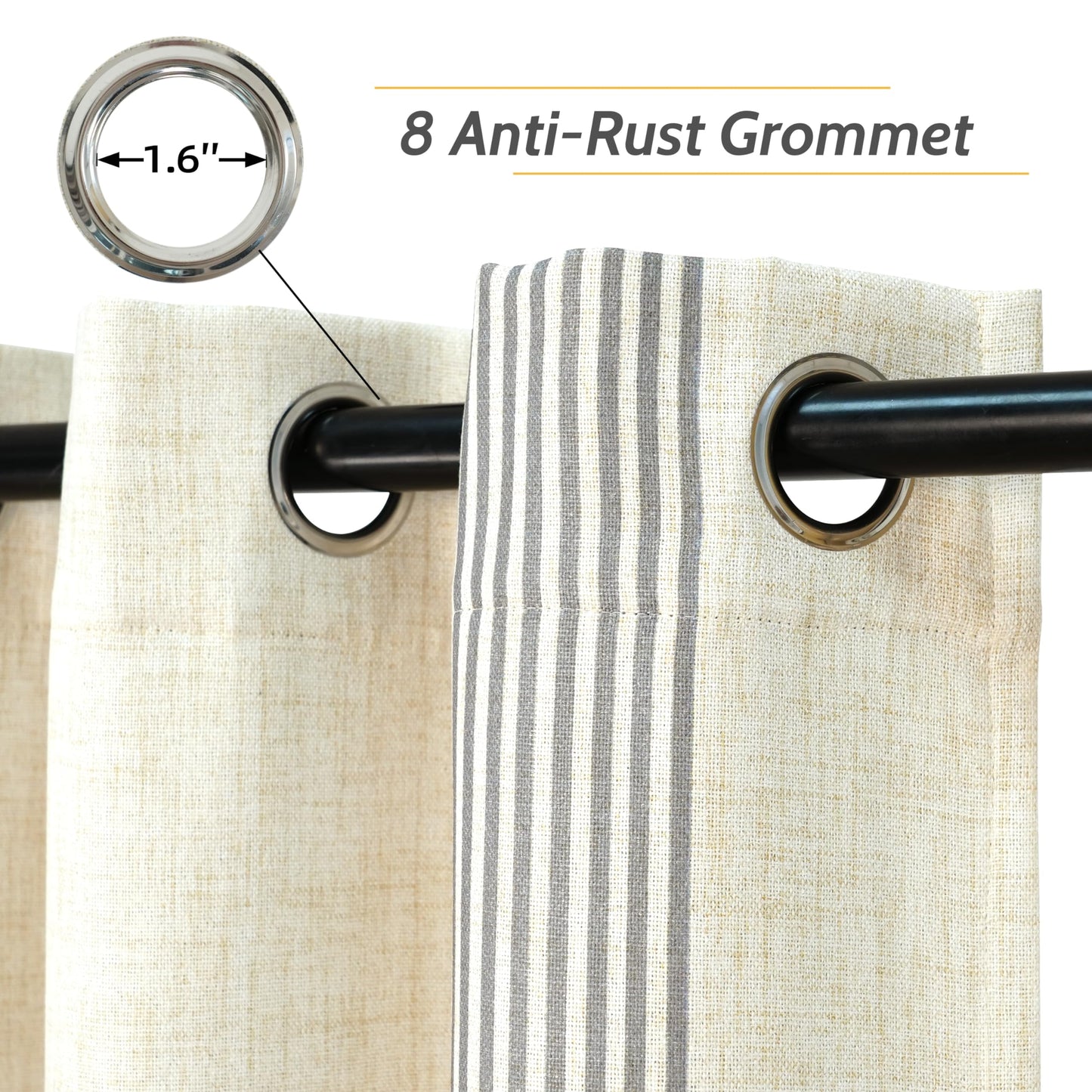 DriftAway Chris Linen Blackout Curtains with Thermal and Sound Reducing Layer 84 Inches Long for Bedroom Striped Printed Drapes Thermal Insulated Lined Window Treatments for Living Room Cabana Gray