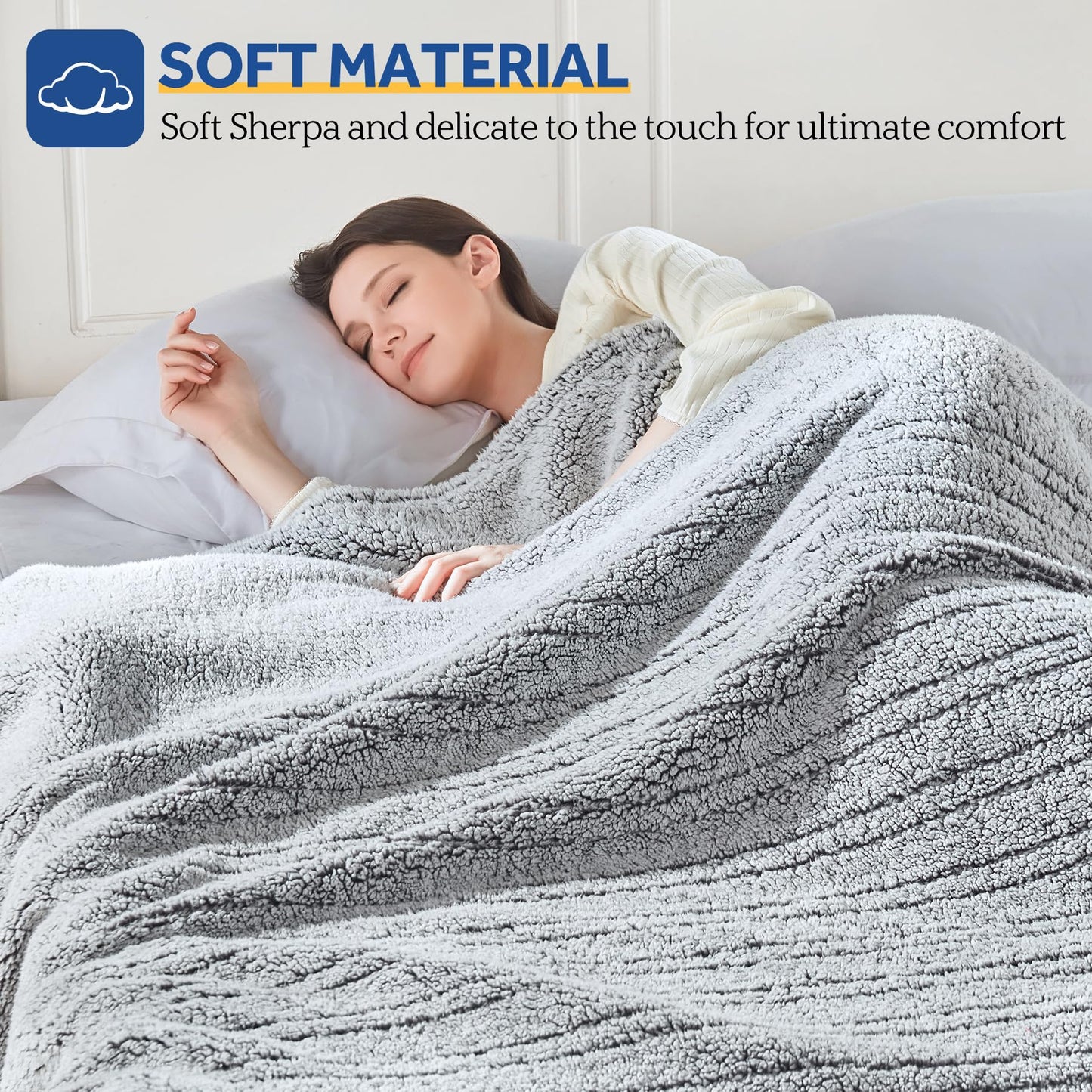 Sealy Electric Blanket Full Size, Soft Sherpa Heated Blanket Single Control with 10 Heating Levels & 1 to 12 Hours Auto-Off Settings Over-Heated Protection 80"x84" Machine Washable, Charcoal