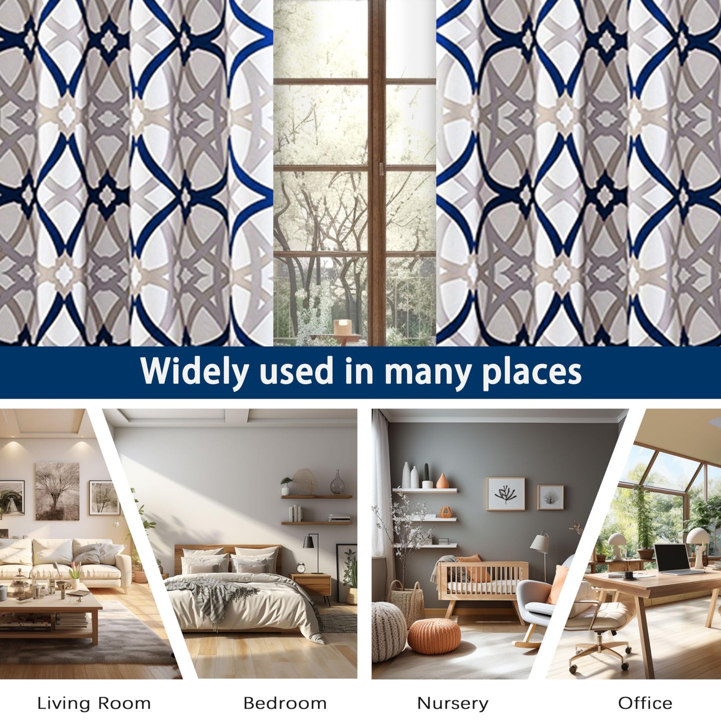DriftAway Alexander 80% Blackout Curtains for Living Room 250GSM Pattern Match Thermal Insulated Room Darkening Geo Moroccan Mid Century Grommet Bedroom Drapes 2 Panels 52 Inch by 84 Inch Navy Gray