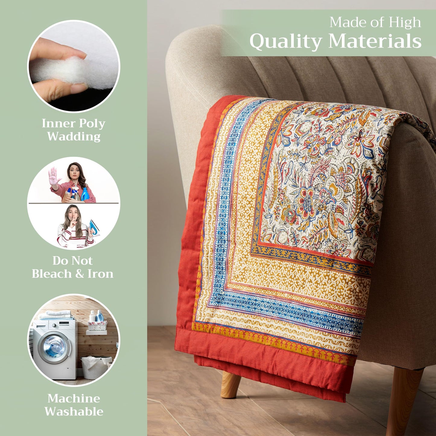Maison d' Hermine Throw Blanket for Couch Lightweight Soft Warm Breathable Cotton Throw Blankets for Bed Girls Boys Women Men Gifts Sofa Travel Living Room Spring Summer (Jaipur, 60" X 80")
