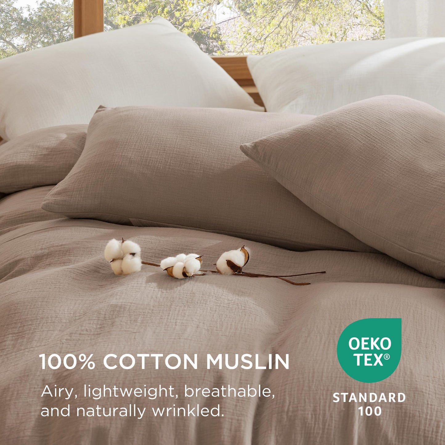 Bedsure 100% Muslin Cotton Duvet Cover King Size - Ultra-Soft Gauze Duvet Cover, PureWoven Breathable & Lightweight Bedding Set with Zipper Closure and Corner Ties (Khaki, King, 104"x90")