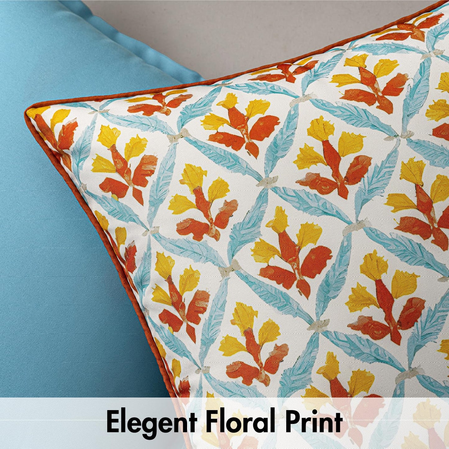 MIULEE Pack of 2 Decorative Outdoor Waterproof Throw Pillow Covers Flower Print Chic Boho Accent Pillow Covers for Square Garden Patio Cushion 18x18 Inch, Orange Teal Red