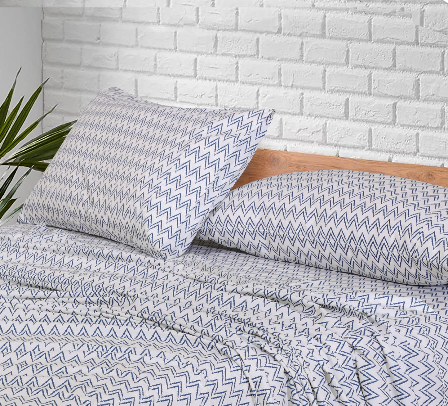 RUVANTI 100% Cotton Percale Sheets Full Size, Chevron