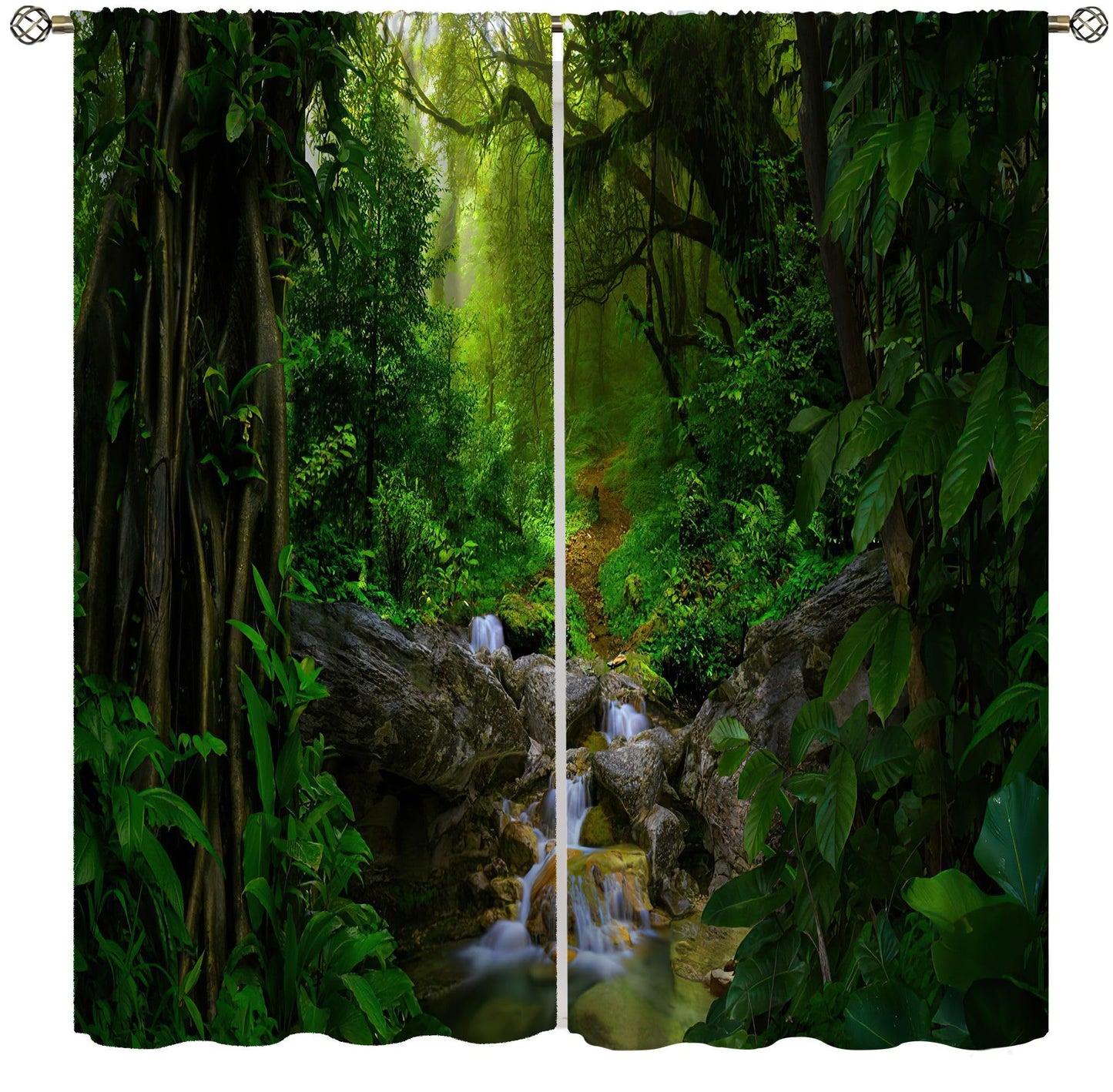 AuiMzoo Waterfall View Curtains, Tropical Forest Botanical Jungle Nature View, Bedroom Living Room Kitchen Blackout Curtains 21" W x 45" L