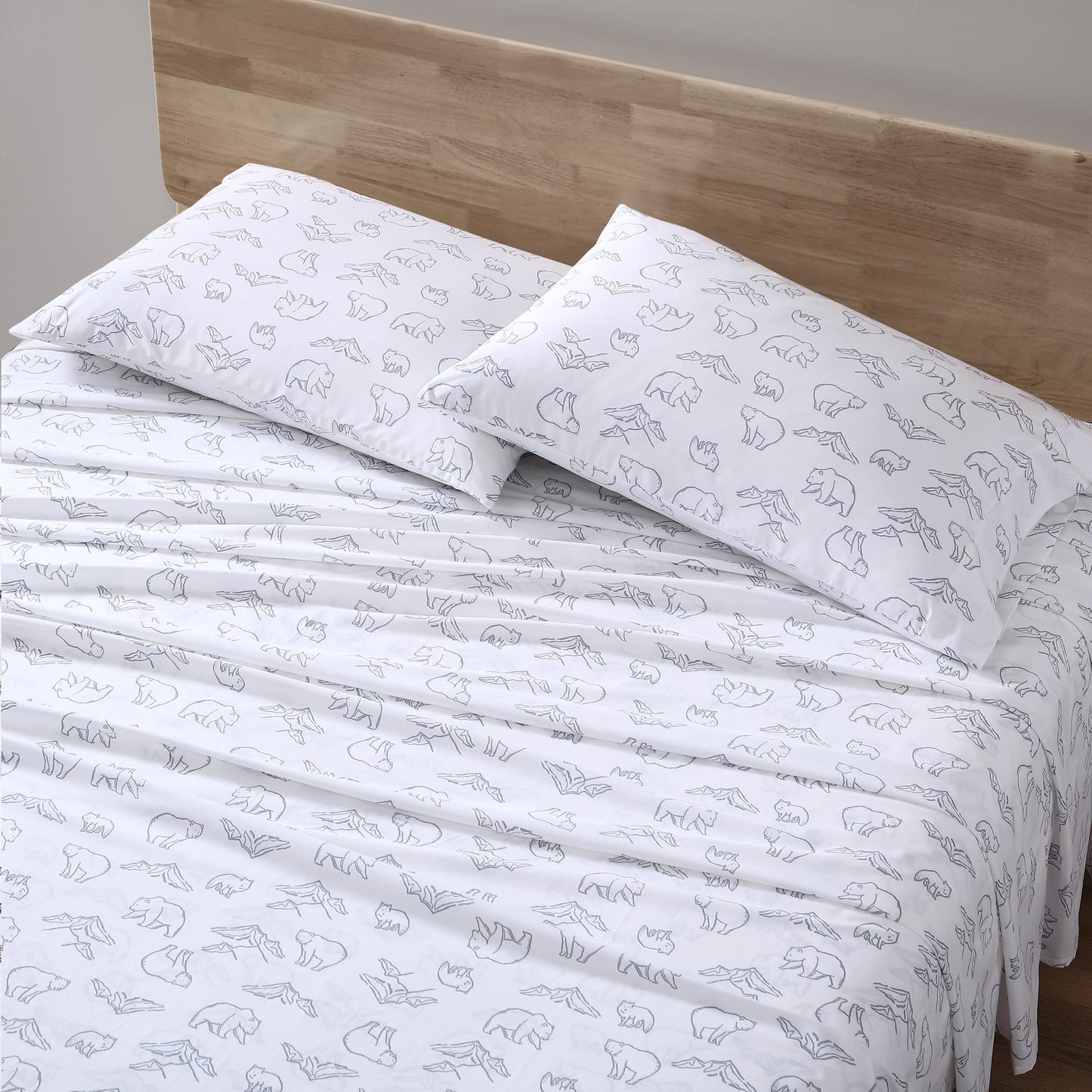 Eddie Bauer- Twin Sheet Set, Cotton Percale Bed Sheets, Crisp & Cool, Lightweight & Breathable, Dorm Essentials (Smokey Bear Camp Grey, Twin)