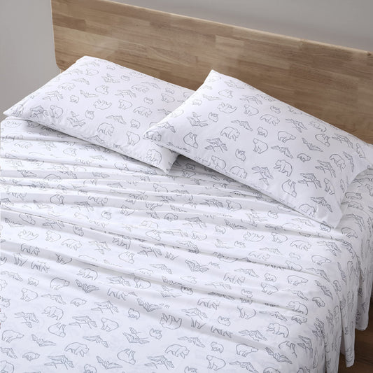 Eddie Bauer- Twin Sheet Set, Cotton Percale Bed Sheets, Crisp & Cool, Lightweight & Breathable, Dorm Essentials (Smokey Bear Camp Grey, Twin)