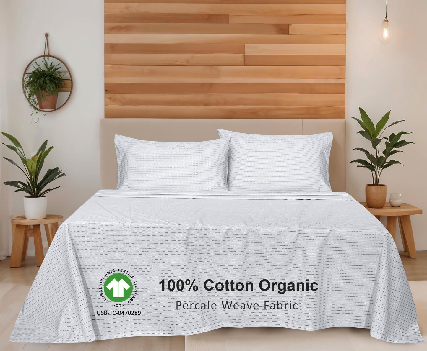RUVANTI 100% Cotton Organic Percale Sheets Full Size – Crisp Cooling Bed Sheets for Hot Sleepers, Deep Pocket 15”, Soft Peach Finish, Breathable & Durable Hotel-Style 4 Pcs, Construction Line
