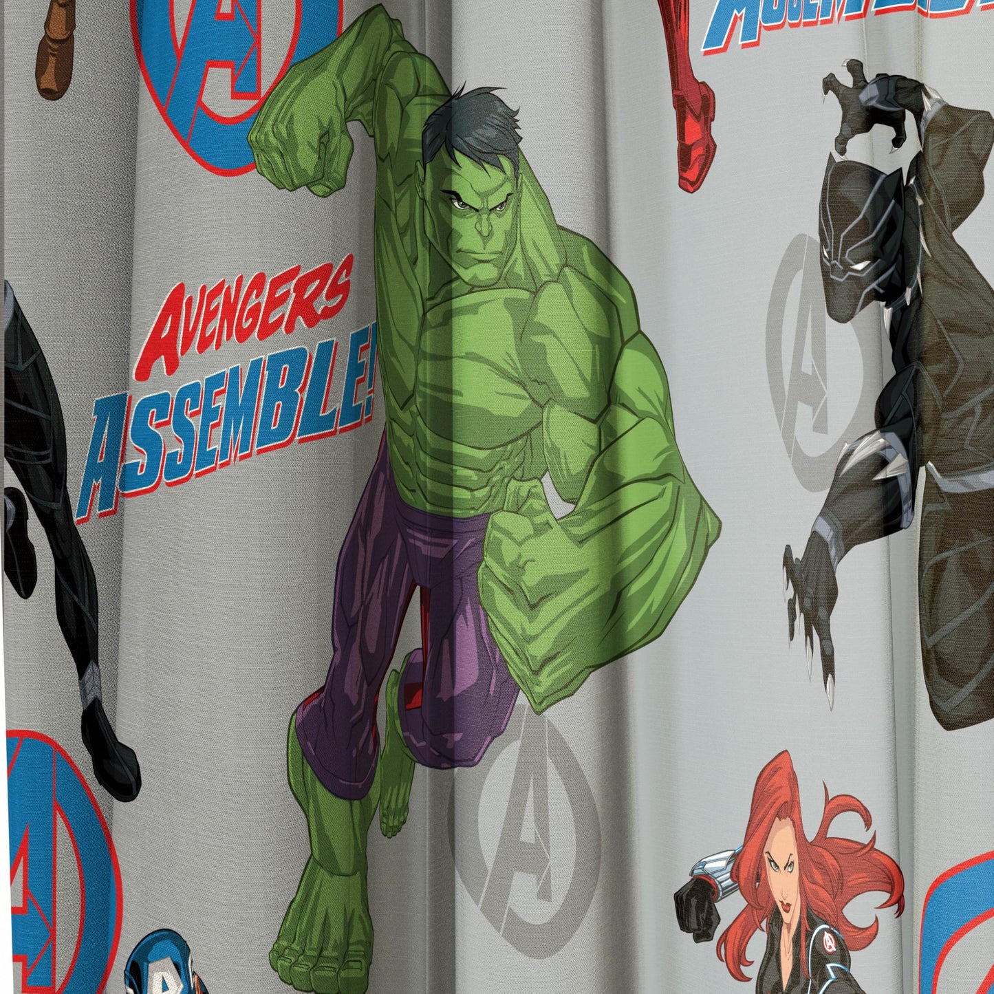 Jay Franco Window Curtains for Kids Bedroom 4-Piece Drape Set with 2 Tiebacks, Grey - Avengers, 42" W x 63" L (Pack of 2)