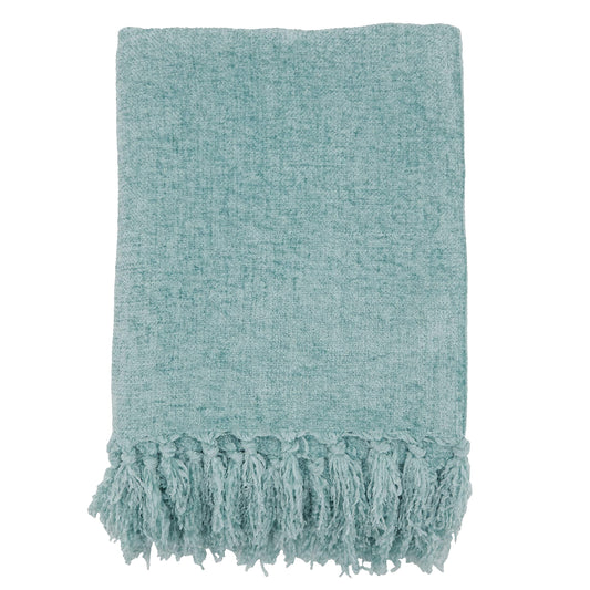 SARO LIFESTYLE Chenille Throw Blanket with Fringed Edge, Aqua, 50"x60"