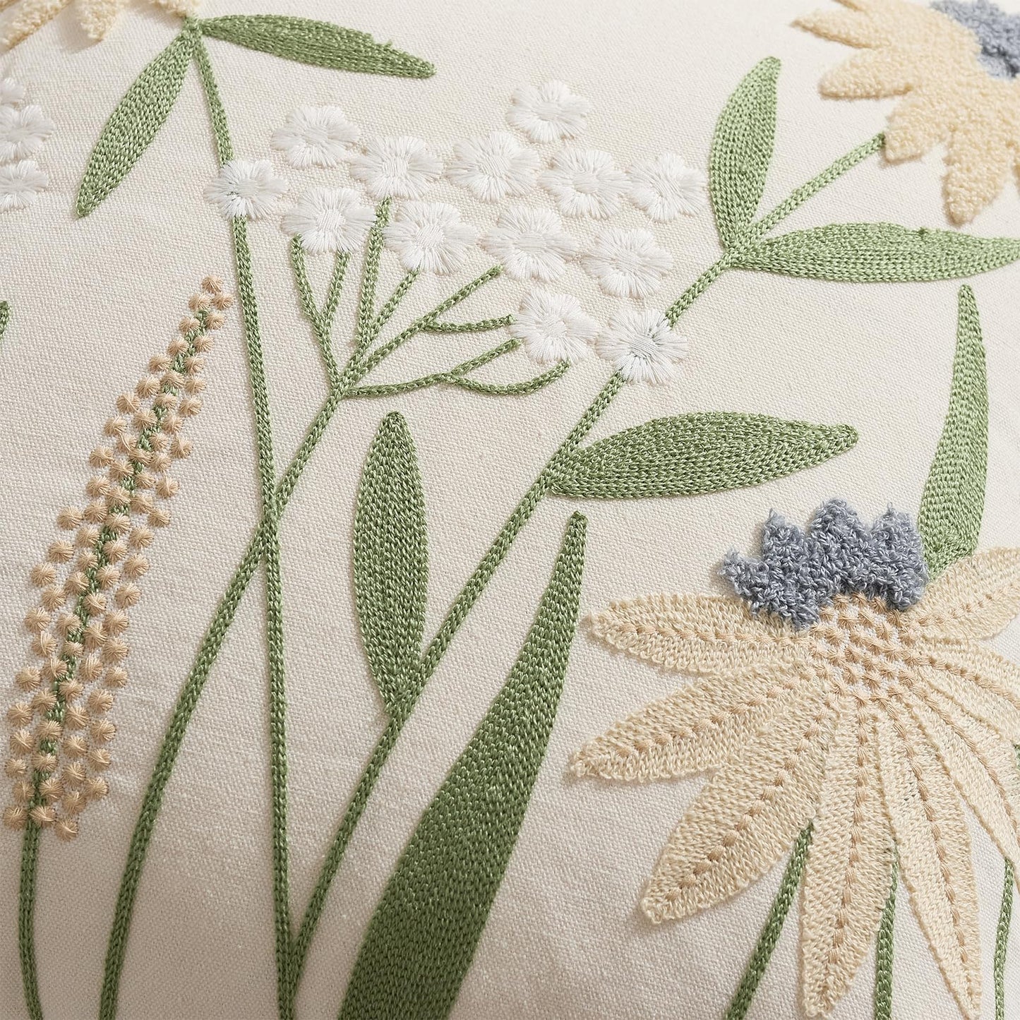 DEZENE Floral Embroidered Decorative Lumbar Pillow Cover 12x20 Spring Summer Boho Cute Accent Throw Pillow Cover for Living Room Couch Bedroom Sofa Home Decor