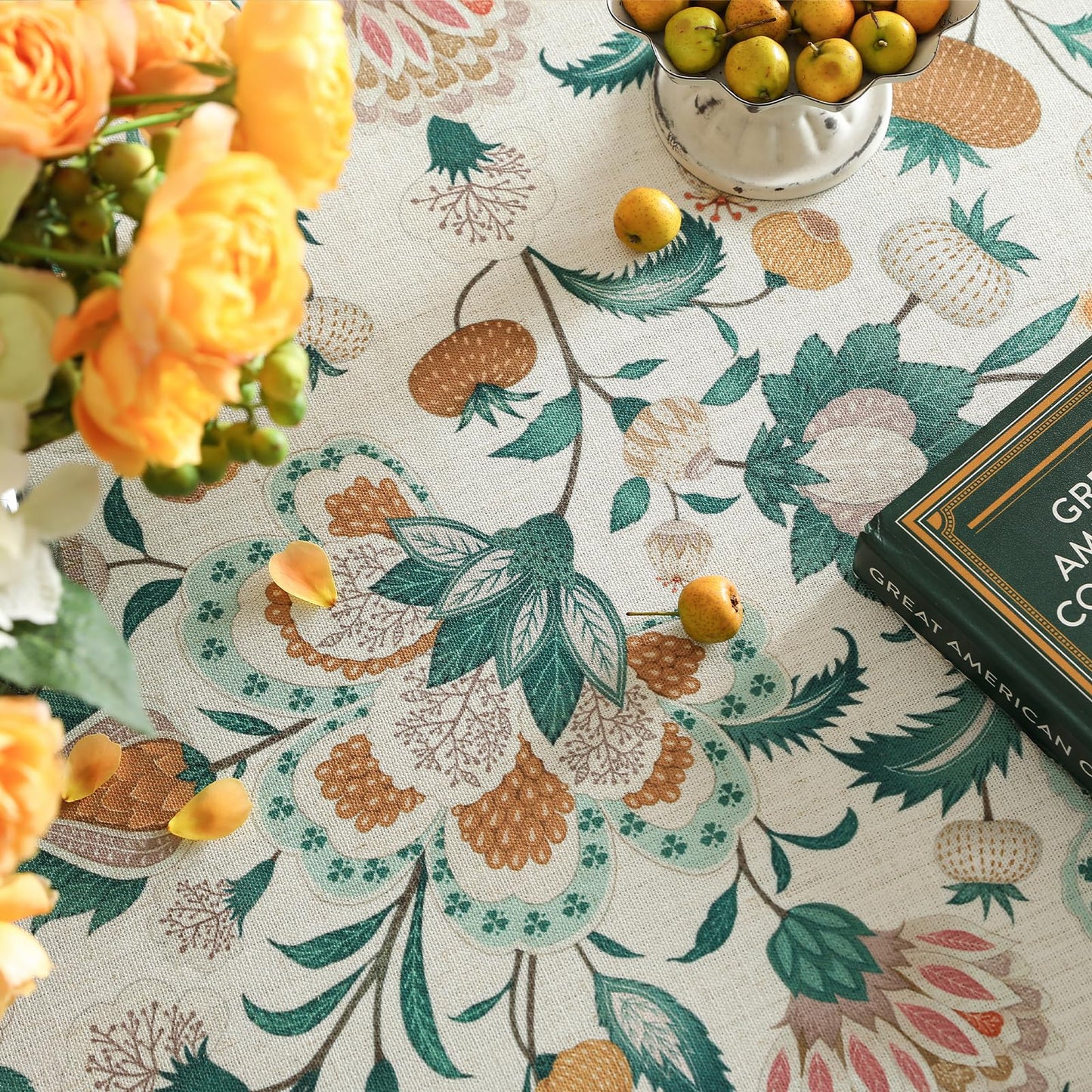 patdrea Vintage French Linen Tablecloth,Round,Diameter 55"-Tree Life
