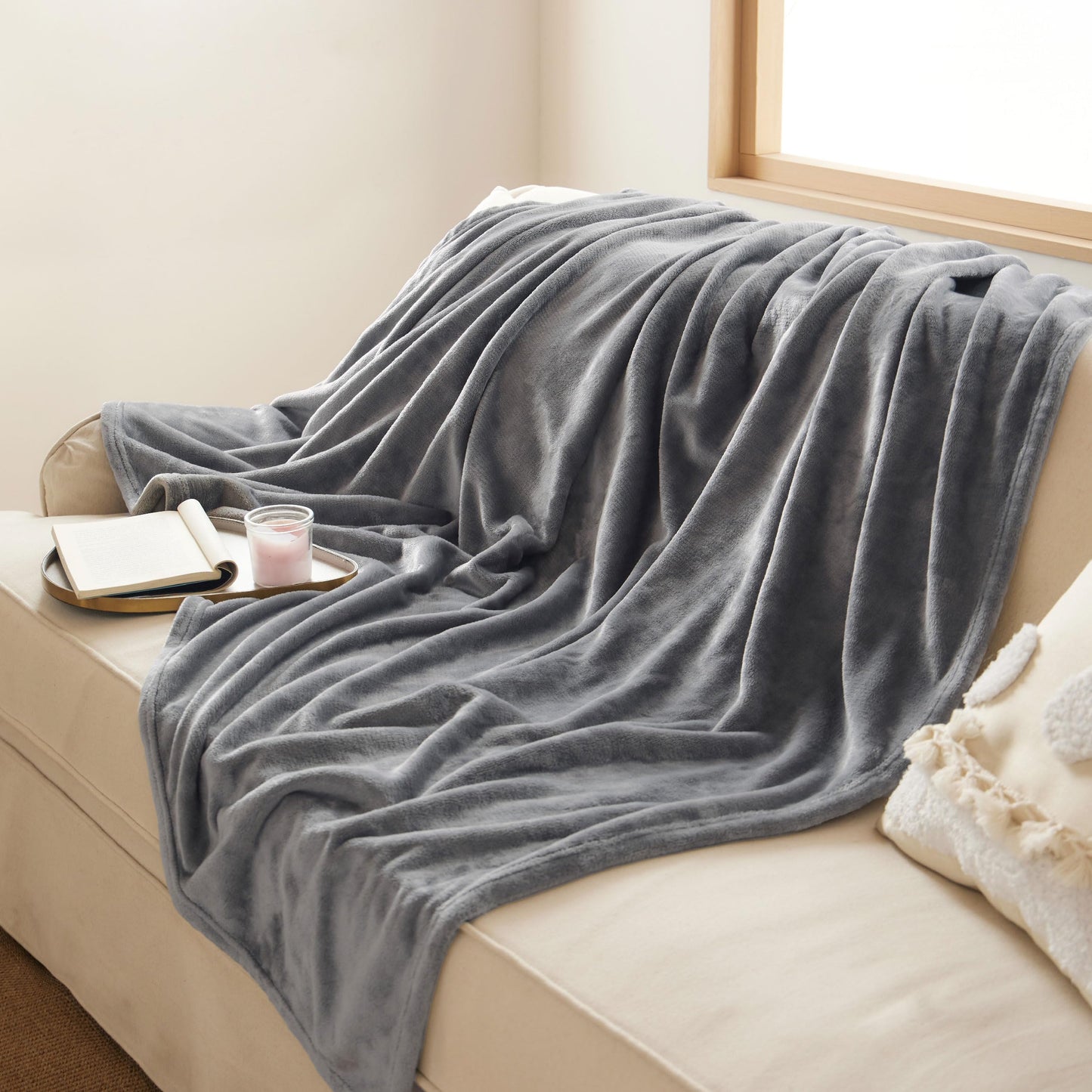 Bedsure GentleSoft Fleece Throw Blanket for Couch Grey - Lightweight Plush Fuzzy Cozy Soft Blankets and Throws for Sofa, Couch, Travel, Camping, 50x60 inches