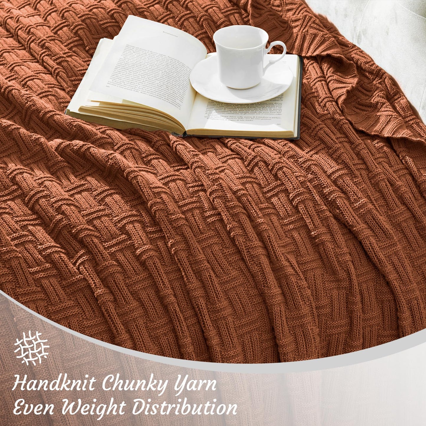 TREELY 100% Cotton Knitted Throw Blanket Couch Cover Blanket(31 x 40 Inches, Brown)