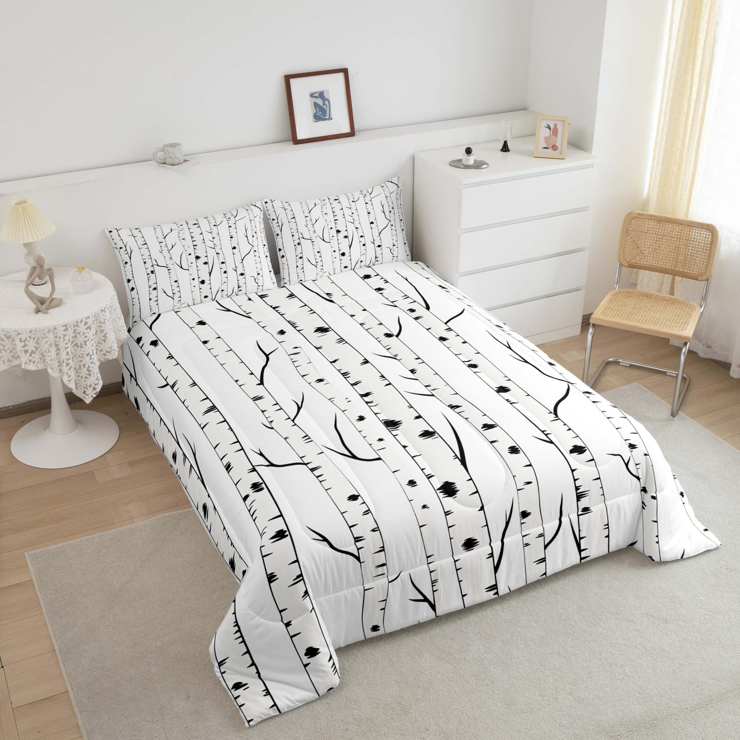 jejeloiu Tree Branches Bedding Set Full Size Kids Botanical Comforter for Boys Girls Nature Comforter Set Black White Duvet Set Room Decorations Quilt Set
