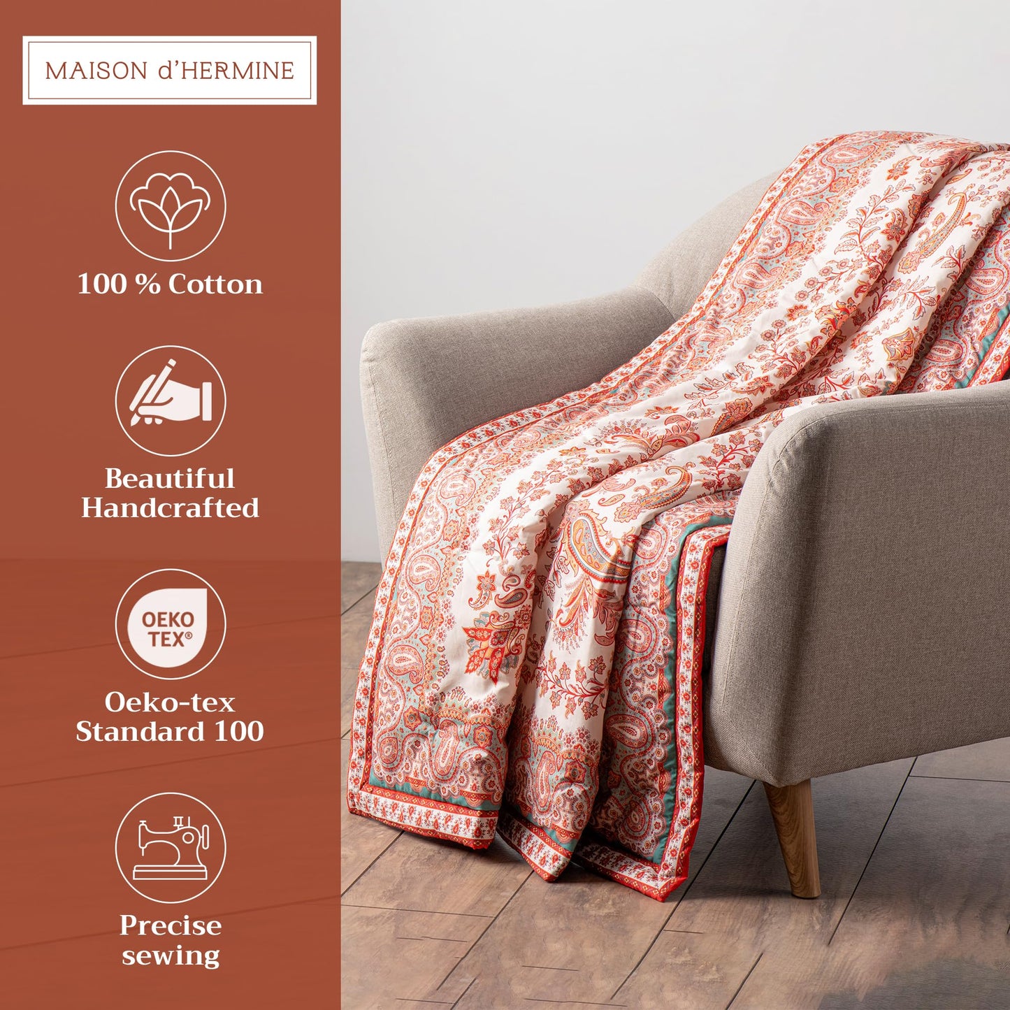 Maison d' Hermine Throw Blanket for Couch Lightweight Soft Warm Breathable Cotton Throw Blankets for Bed Girls Boys Women Men Gifts Sofa Travel Living Room Spring Summer (Cachemire, 60" X 80")