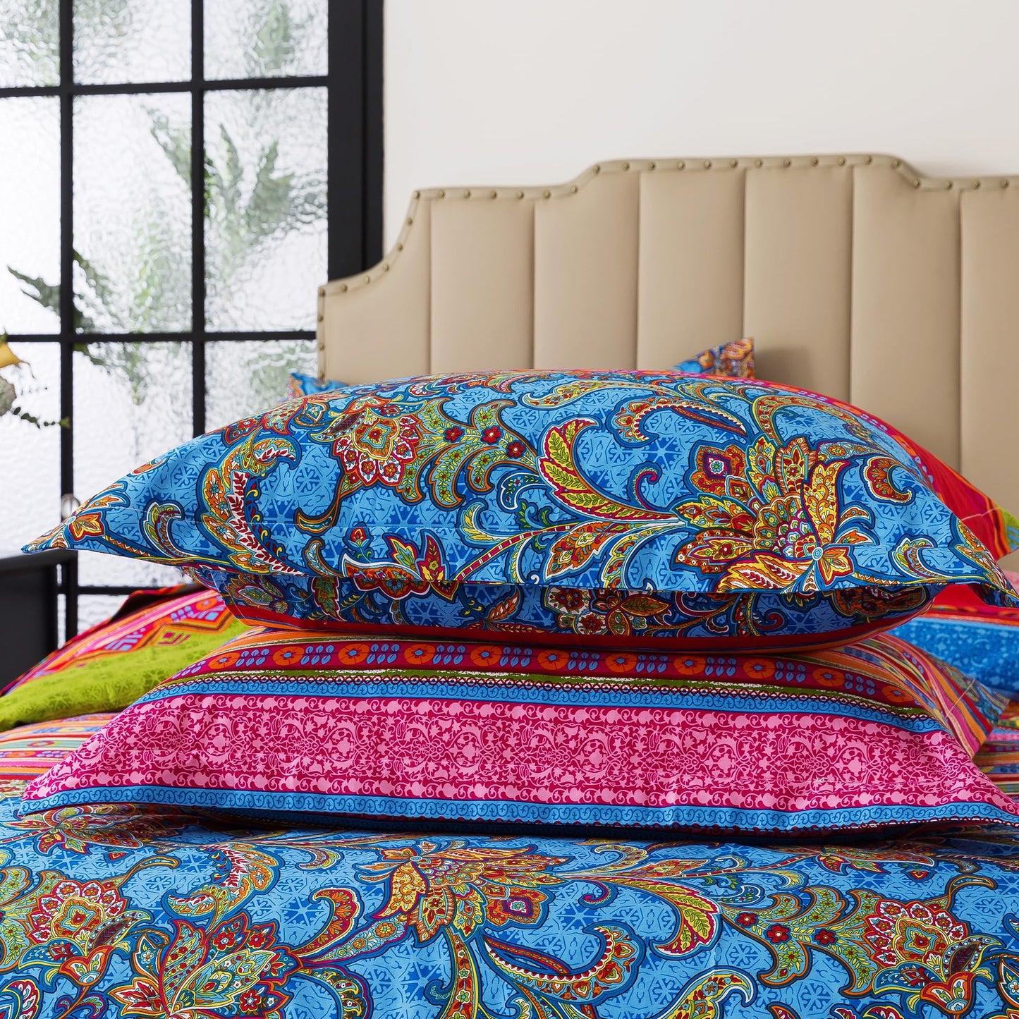 FADFAY Ethnic Boho Duvet Cover Set King/California King 100% Brushed Cotton Soft Bohemian Bedding Paisley Exotic Colorful Printed Bedding Reversible Zipper Bed Comforter Cover + 2 Pillowshams, 3Pcs