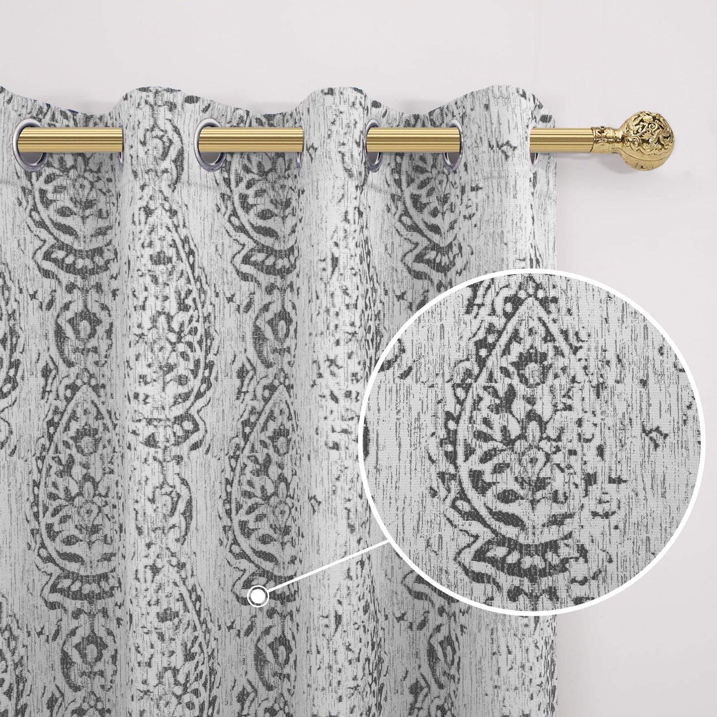 KOUFALL Patterned Blackout Curtains for Bedroom 84 Inch Long,Grey Light Gray Black Out Moroccan Geometric Pattern Curtains for Living Room 2 Panels Set
