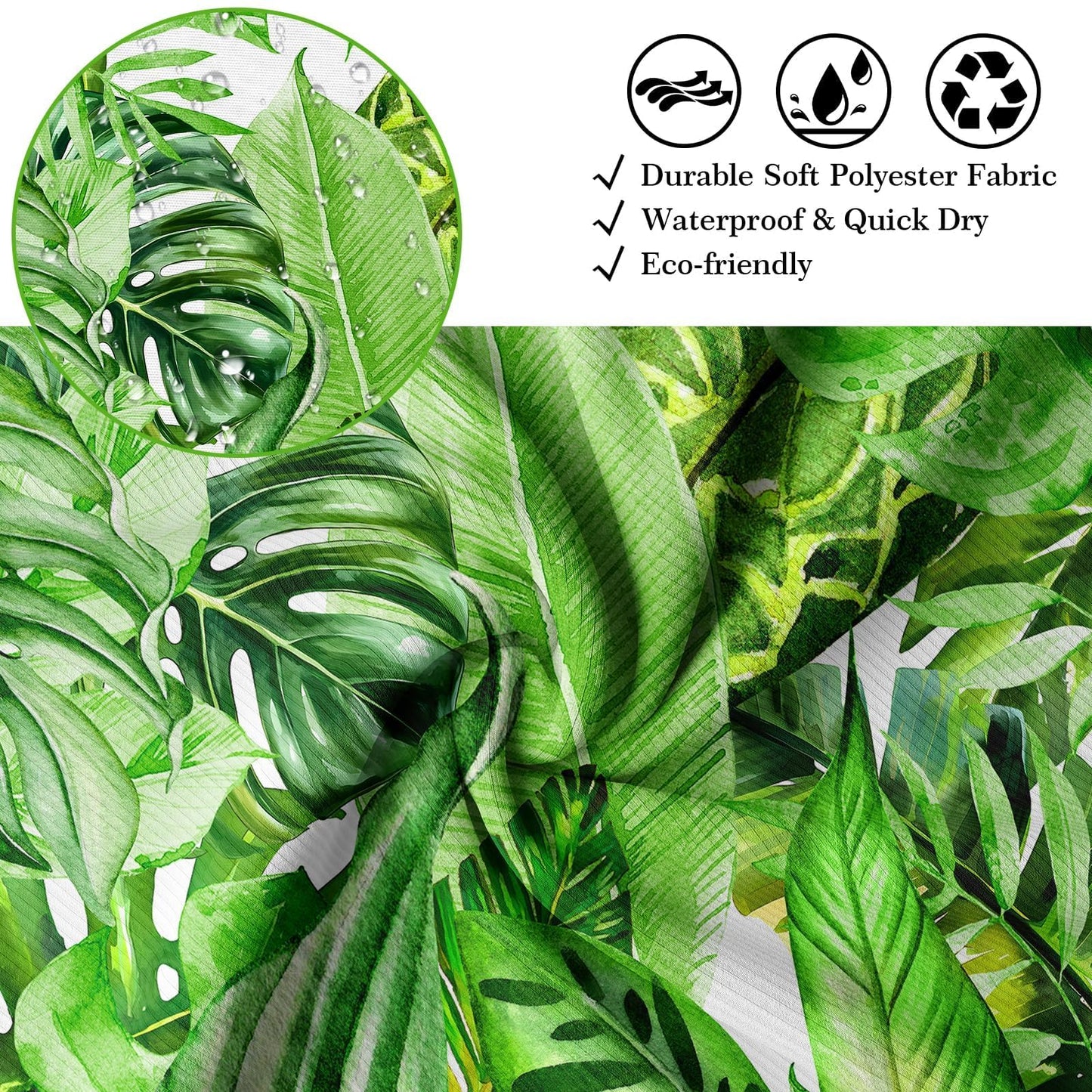 Pdvbiee Green Tropical Palm Leaf Shower Curtain, 70 X 72 Inch