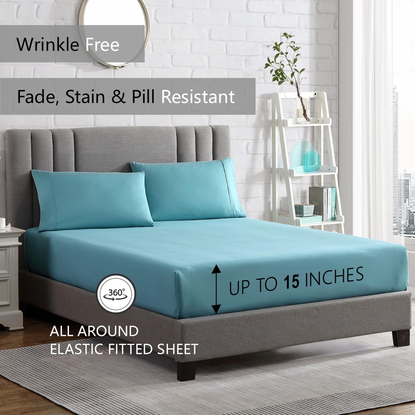American Home Collection Full Size Sheet Set - Ultra-Soft Microfiber 15-Inch Deep Pocket - Wrinkle Free and Fade Resistant (Aqua Blue)