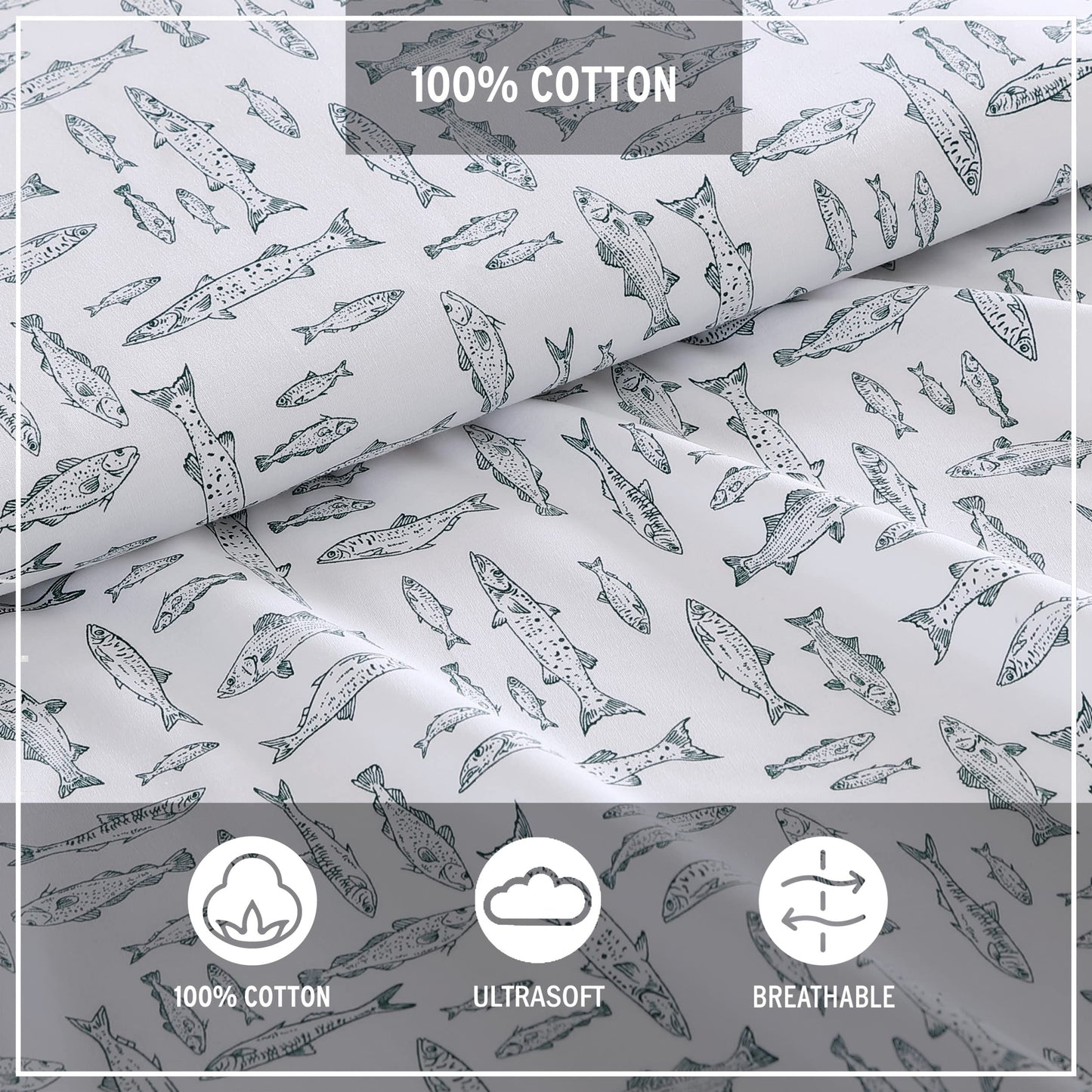 Eddie Bauer - Twin Sheet Set with Fitted Sheet & Pillowcase, 100% Cotton Percale Bedding, Crisp & Cool, Dorm Room Essentials, Albright Hill Green